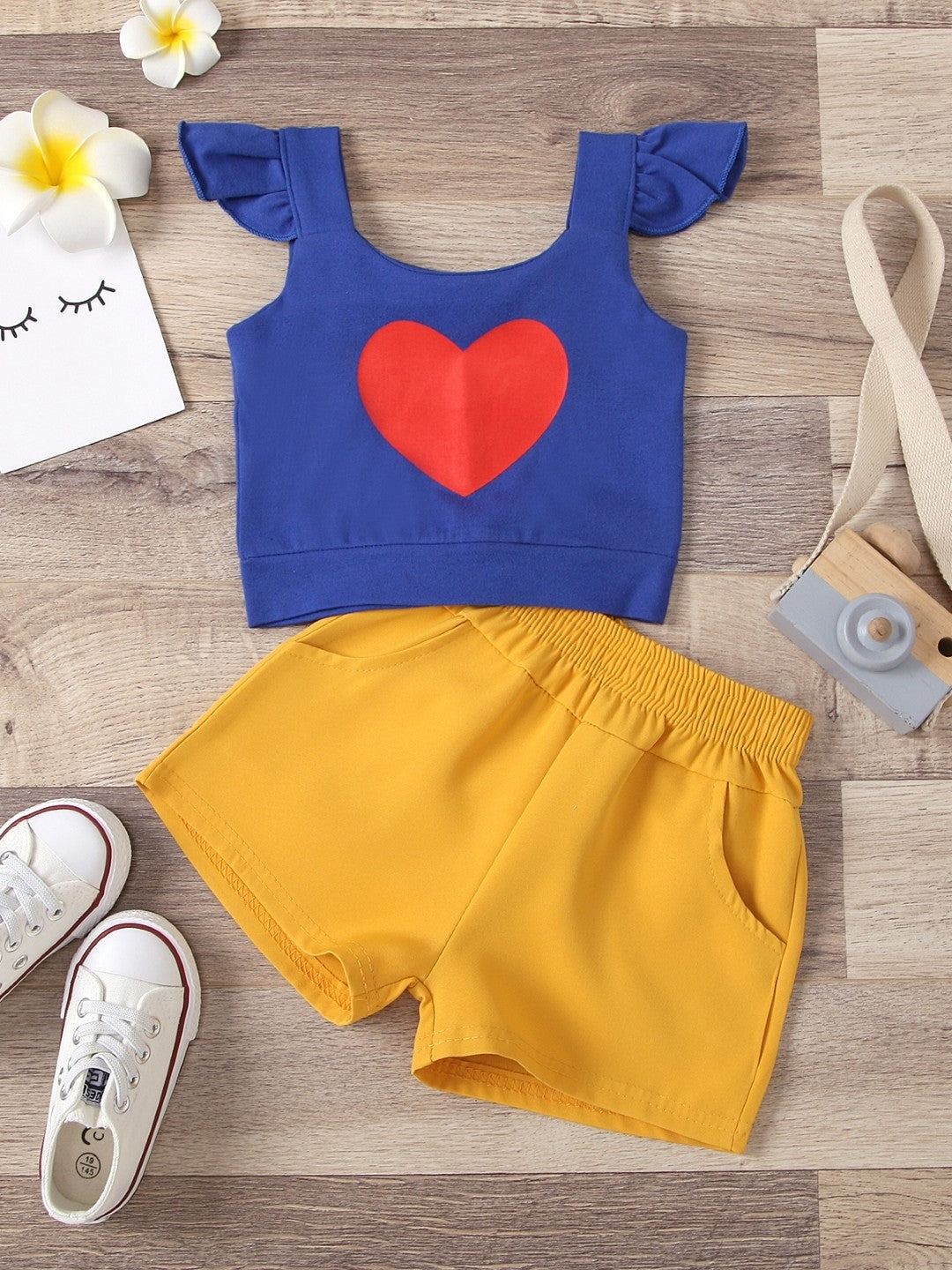 Yellow Round Neck Sleeveless Polyester Solid Shorts Top Set