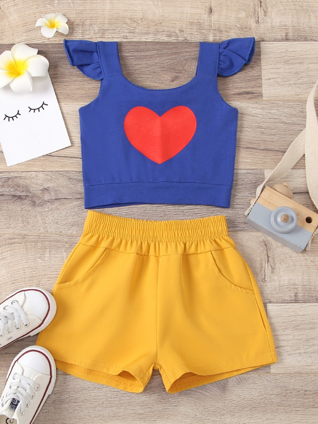 Yellow Round Neck Sleeveless Polyester Solid Shorts Top Set