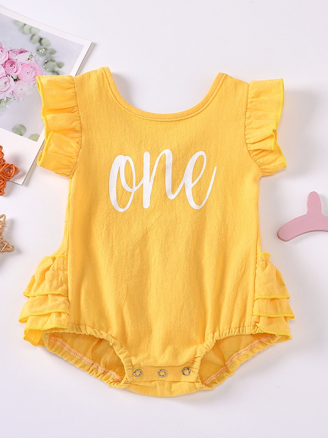 Yellow Polyester Rompers