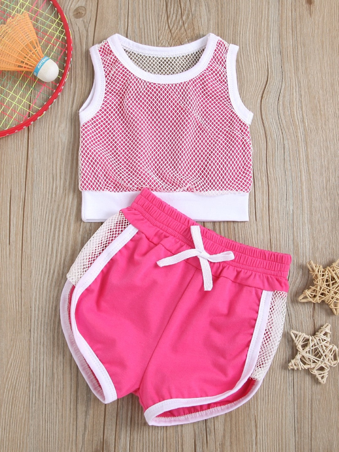 Pink Round Neck Sleeveless Polyester Solid Shorts Top Set