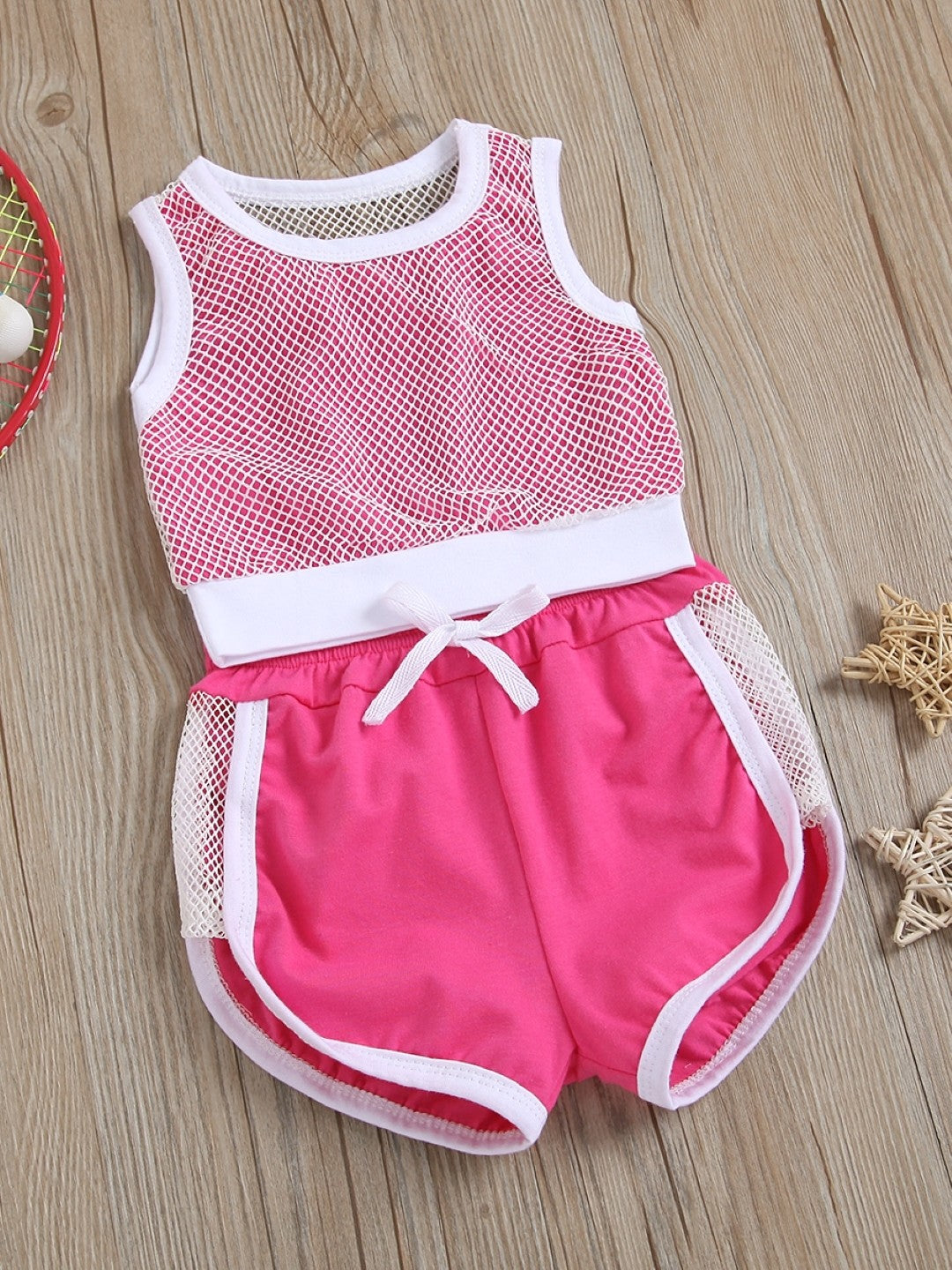 Pink Round Neck Sleeveless Polyester Solid Shorts Top Set