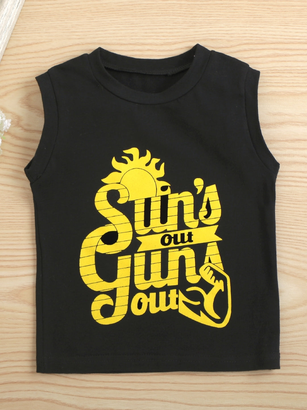 Black Round Neck Sleeveless Regular Fit Typography Polyester T-Shirt