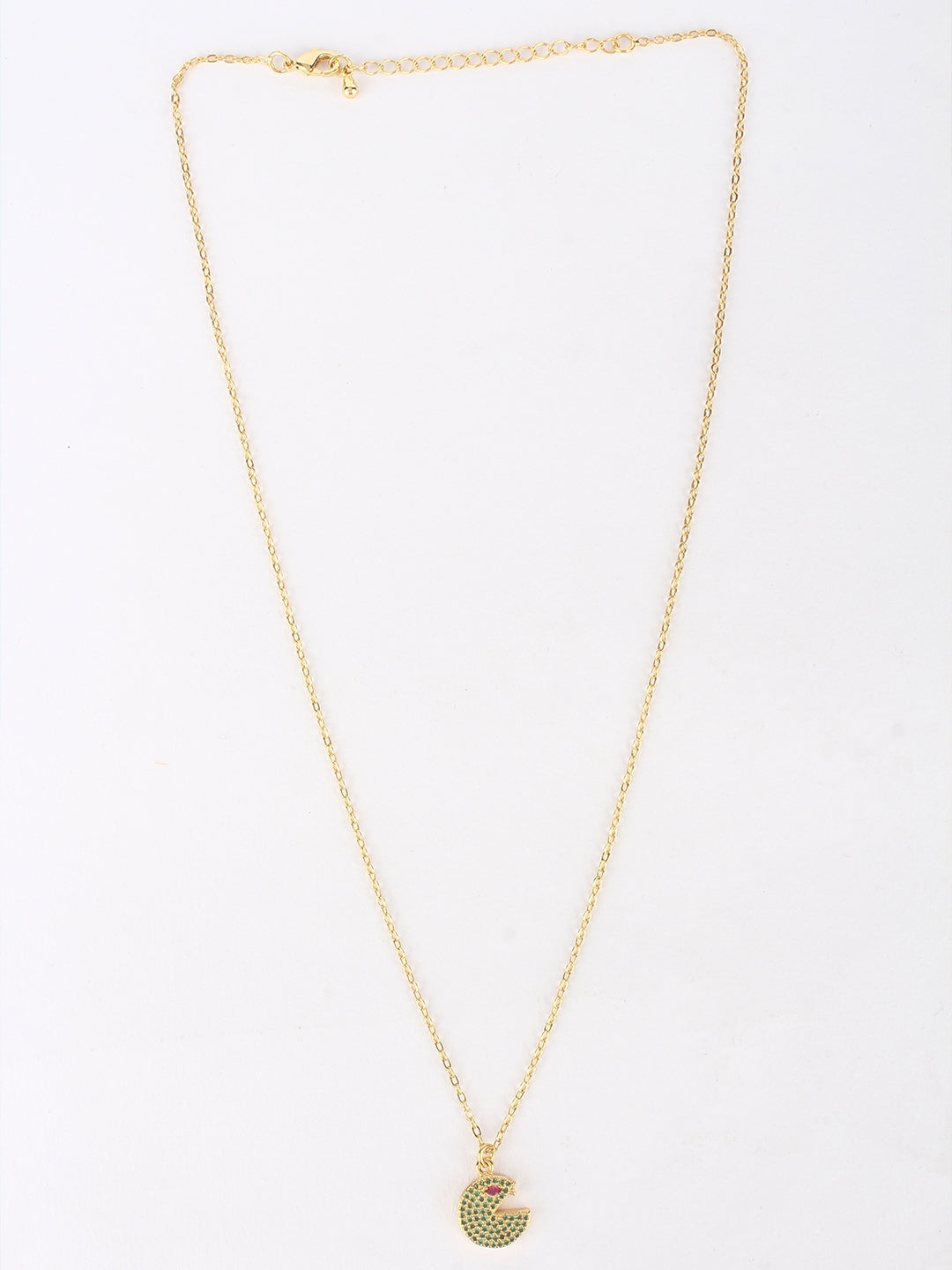 Gold & Green Brass Cubic Zirconia Minimal Gold-Plated Handcrafted Necklace