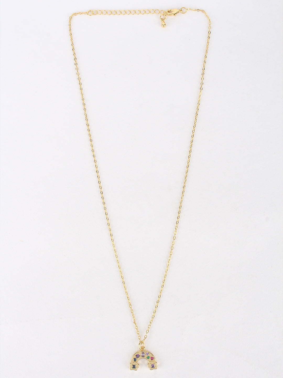 Gold & Multi Brass Cubic Zirconia Minimal Gold-Plated Handcrafted Necklace