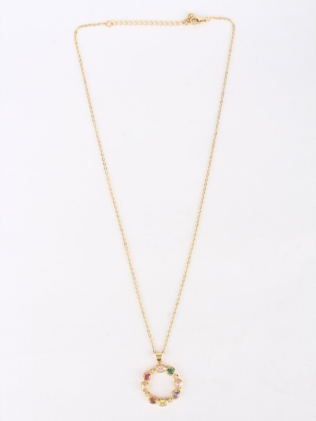 Gold & Multi Brass Cubic Zirconia Minimal Gold-Plated Handcrafted Necklace