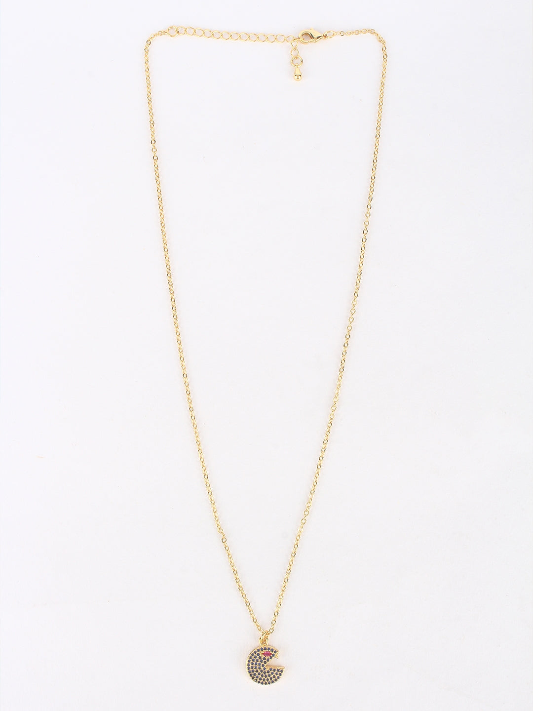 Gold & Navy Blue Brass Cubic Zirconia Minimal Gold-Plated Handcrafted Necklace