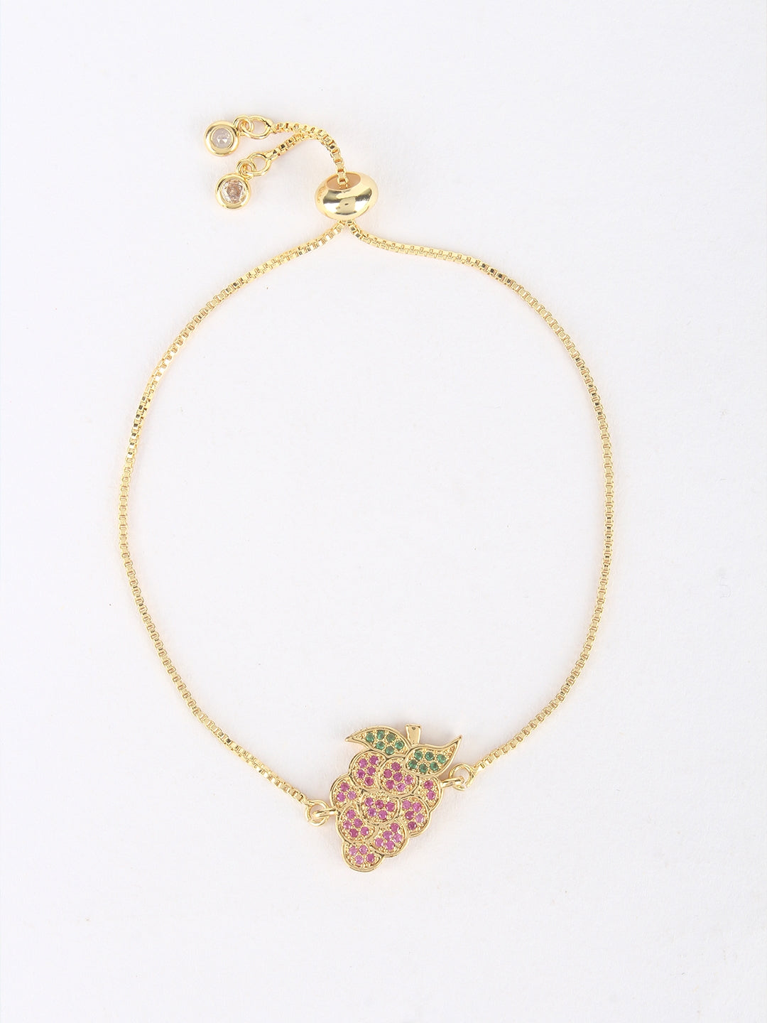 Gold & Green Brass Cubic Zirconia Gold-Plated Handcrafted Charm Bracelet