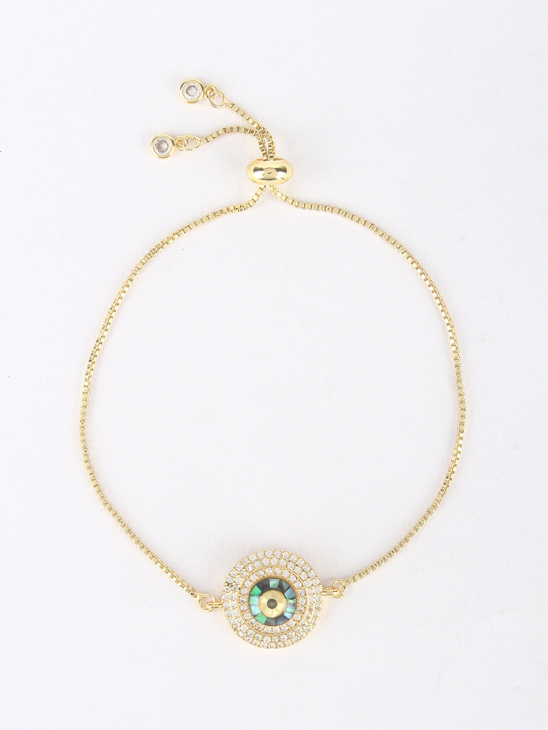 Gold & Green Brass Cubic Zirconia Gold-Plated Handcrafted Charm Bracelet