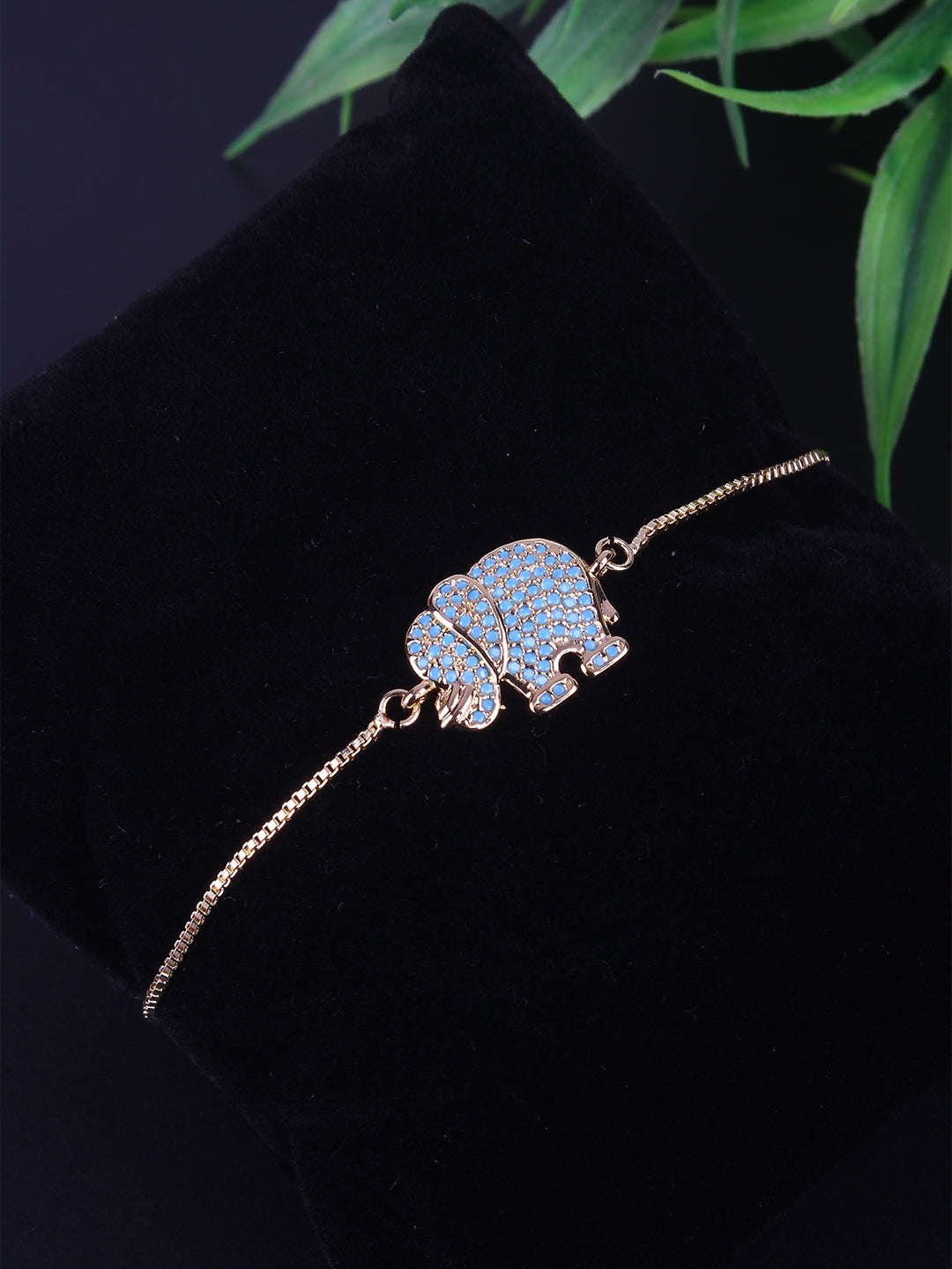 Rose Gold & Blue Brass Cubic Zirconia Rose Gold-Plated Handcrafted Charm Bracelet