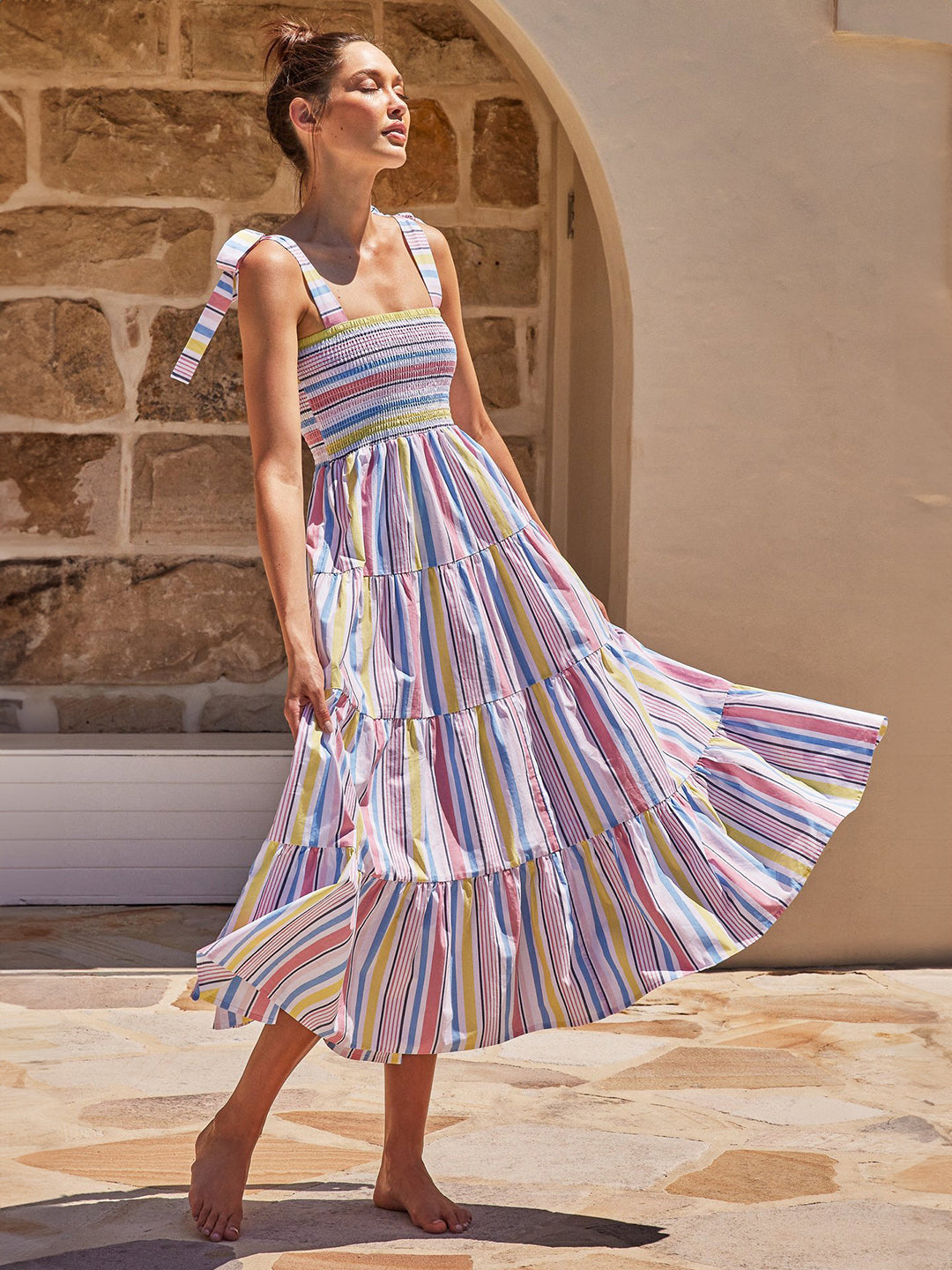 Multi Square Neck A-Line Floral Sleeveless Maxi Polyester Dress