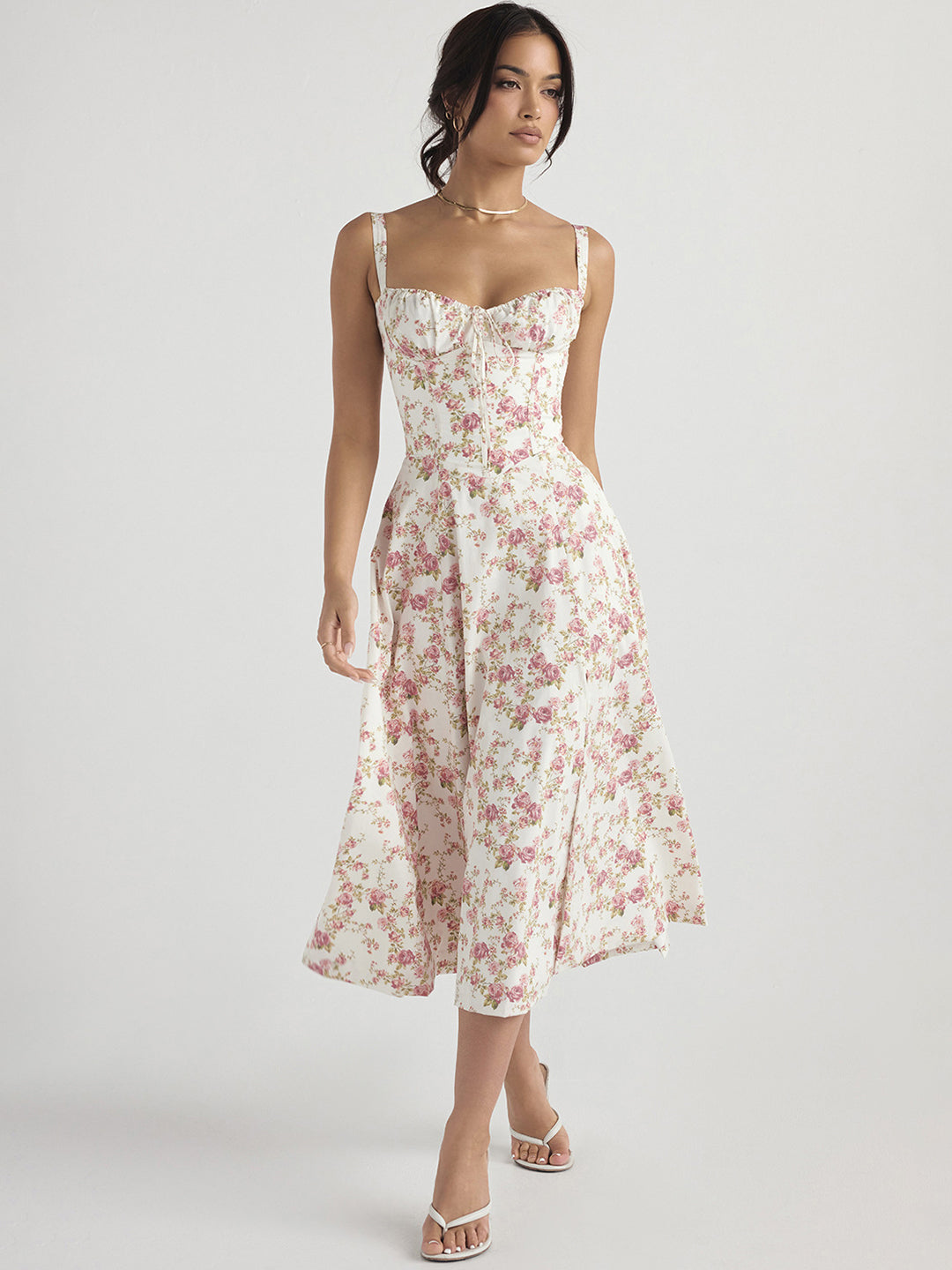 Pink Shoulder Straps A-Line Floral Sleeveless Maxi Polyester Dress
