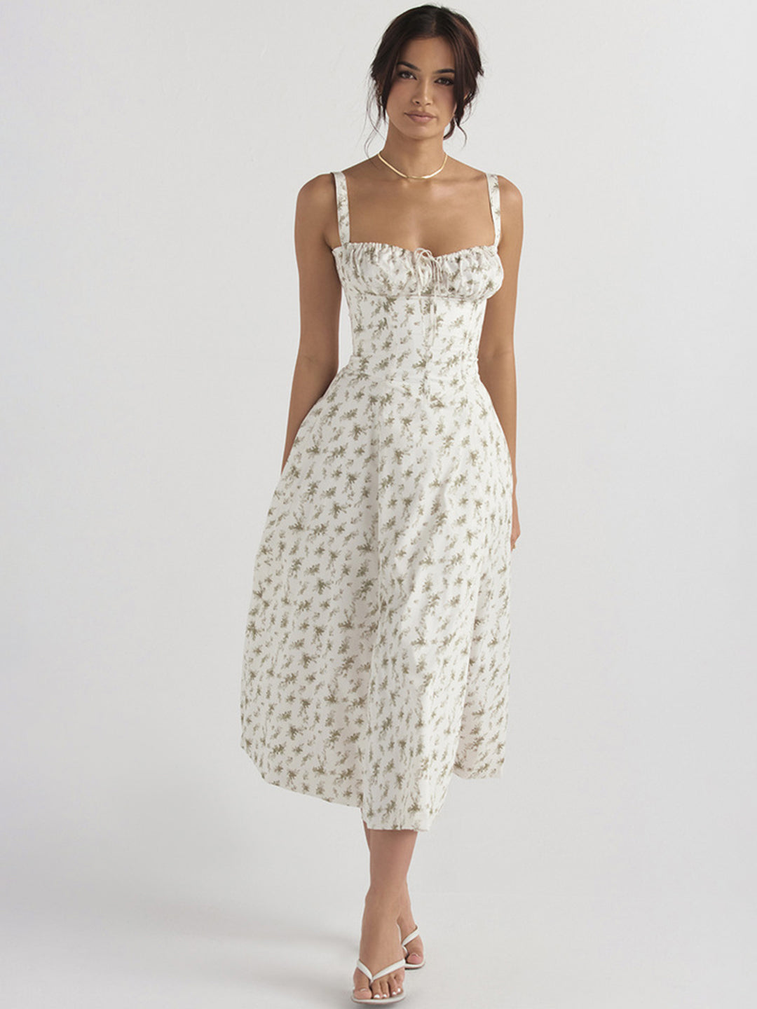 White Shoulder Straps A-Line Floral Sleeveless Maxi Polyester Dress