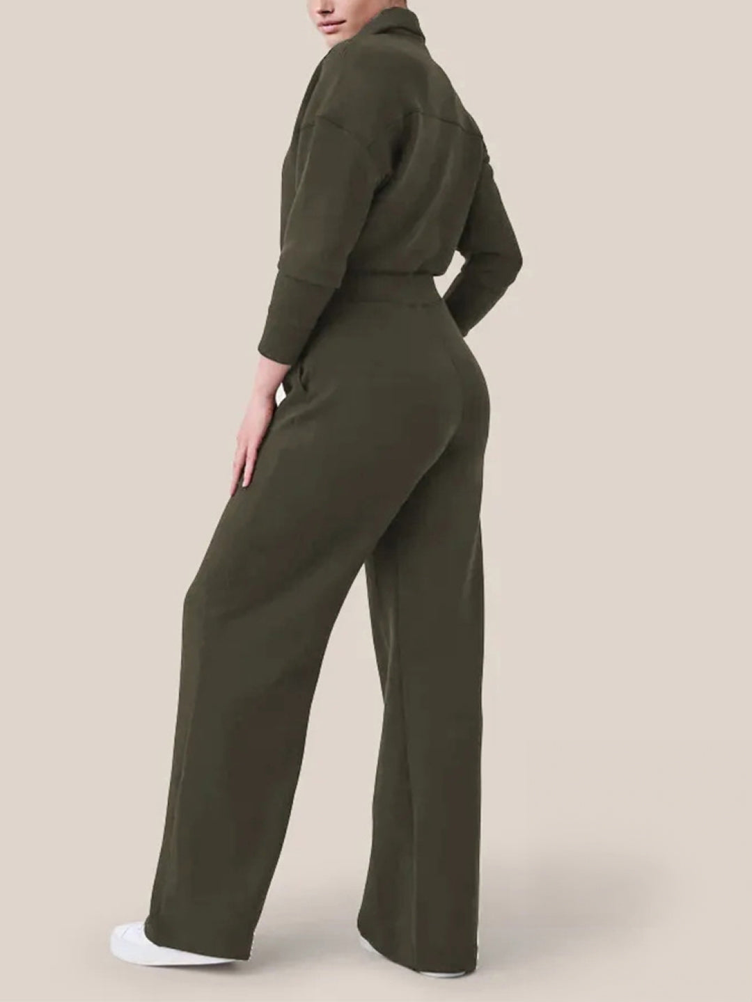 Green Shirt Collar Long Sleeves Top & Trousers Set