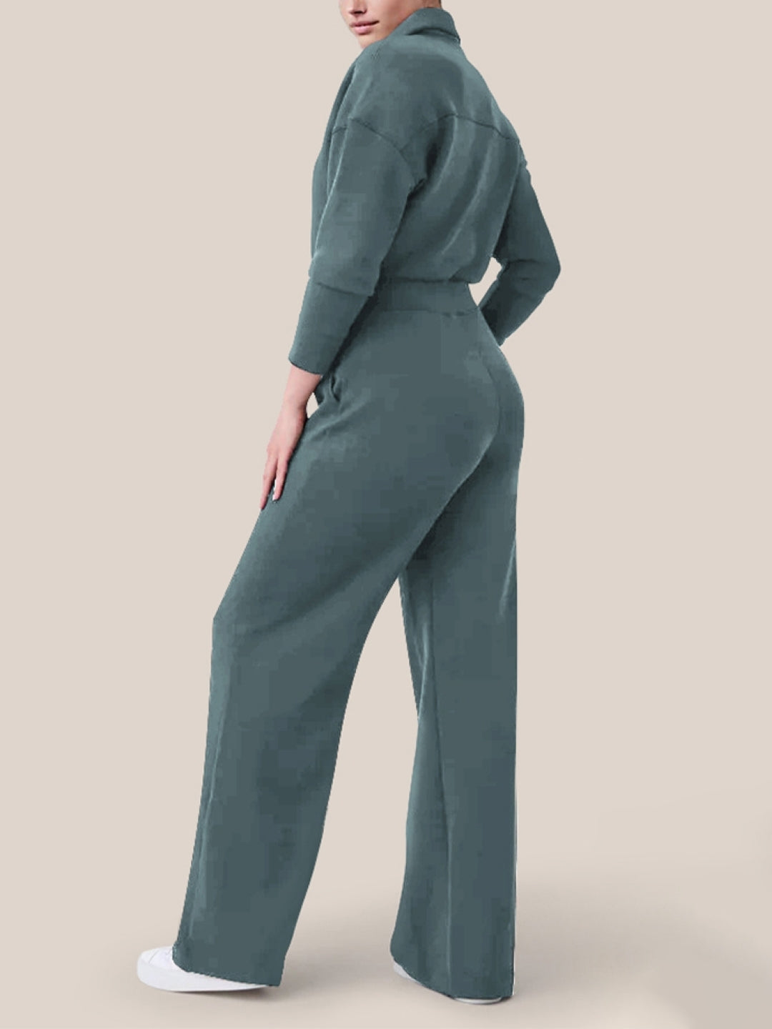 Grey Shirt Collar Long Sleeves Top & Trousers Set