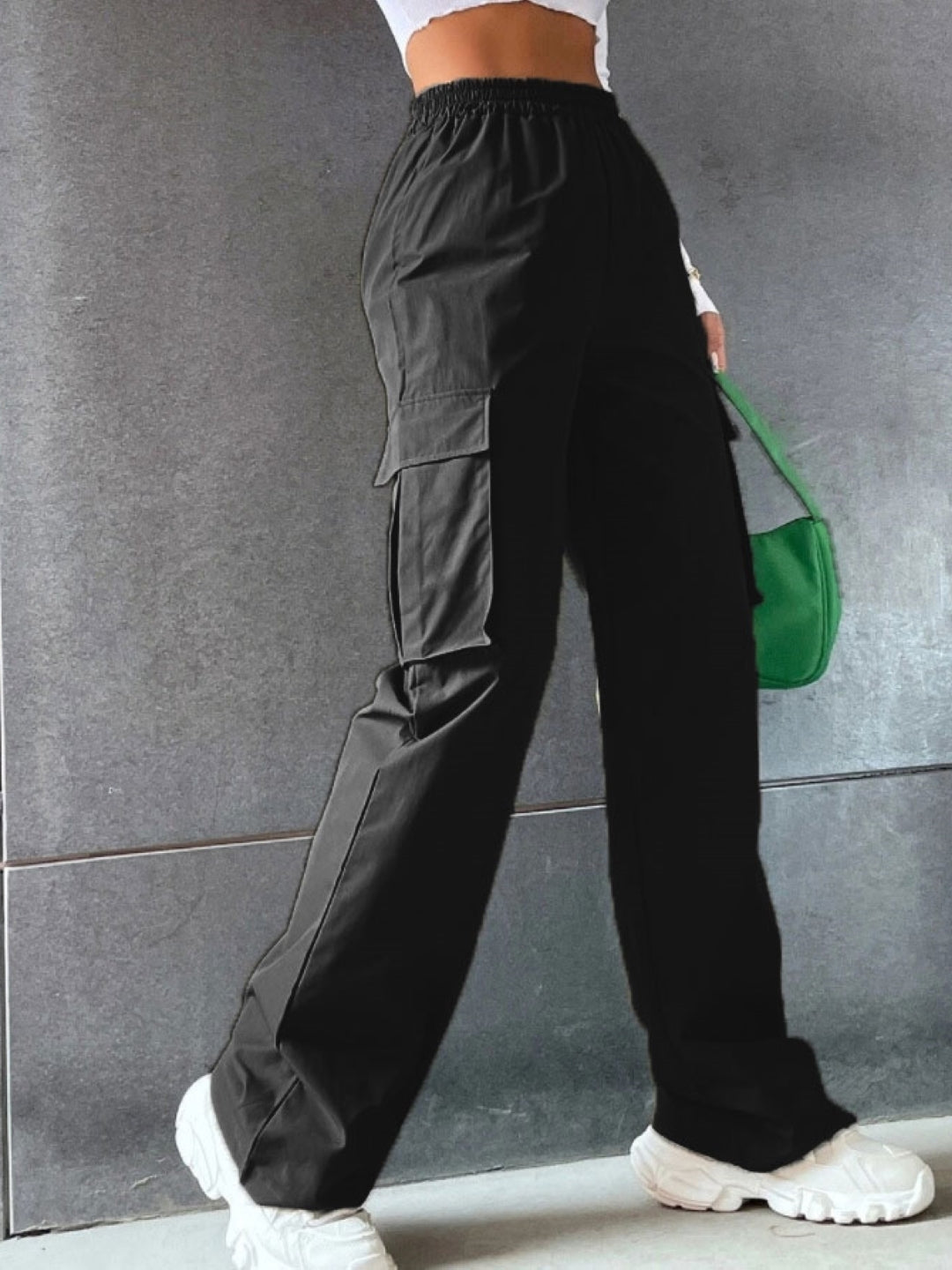 Black Solid Slip-On Mid-Rise Original Polyester Trouser