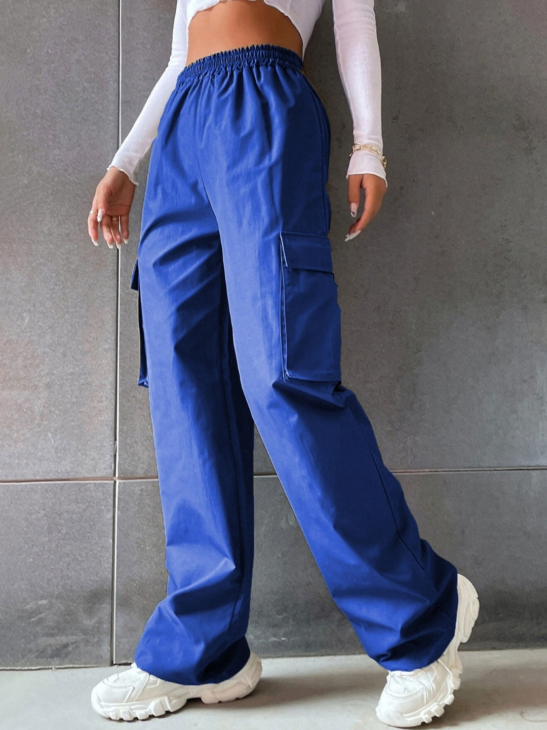 Blue Solid Slip-On Mid-Rise Original Polyester Trouser