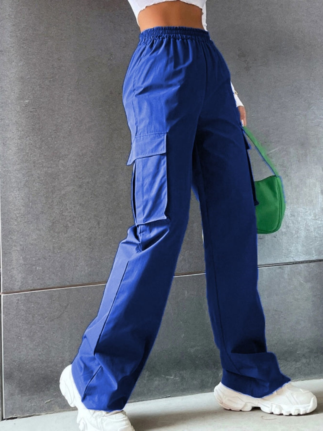 Blue Solid Slip-On Mid-Rise Original Polyester Trouser