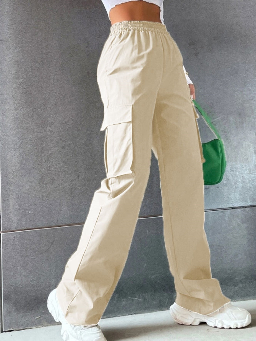 Cream Solid Slip-On Mid-Rise Original Polyester Trouser