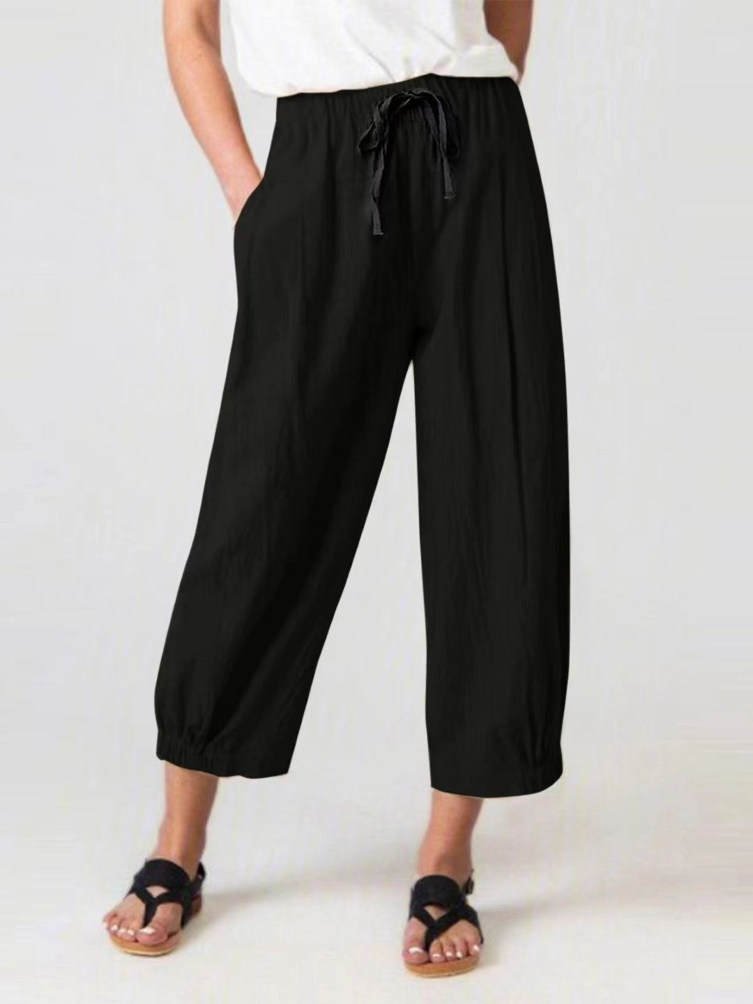 Black Solid Slip-On Mid-Rise Original Polyester Trouser