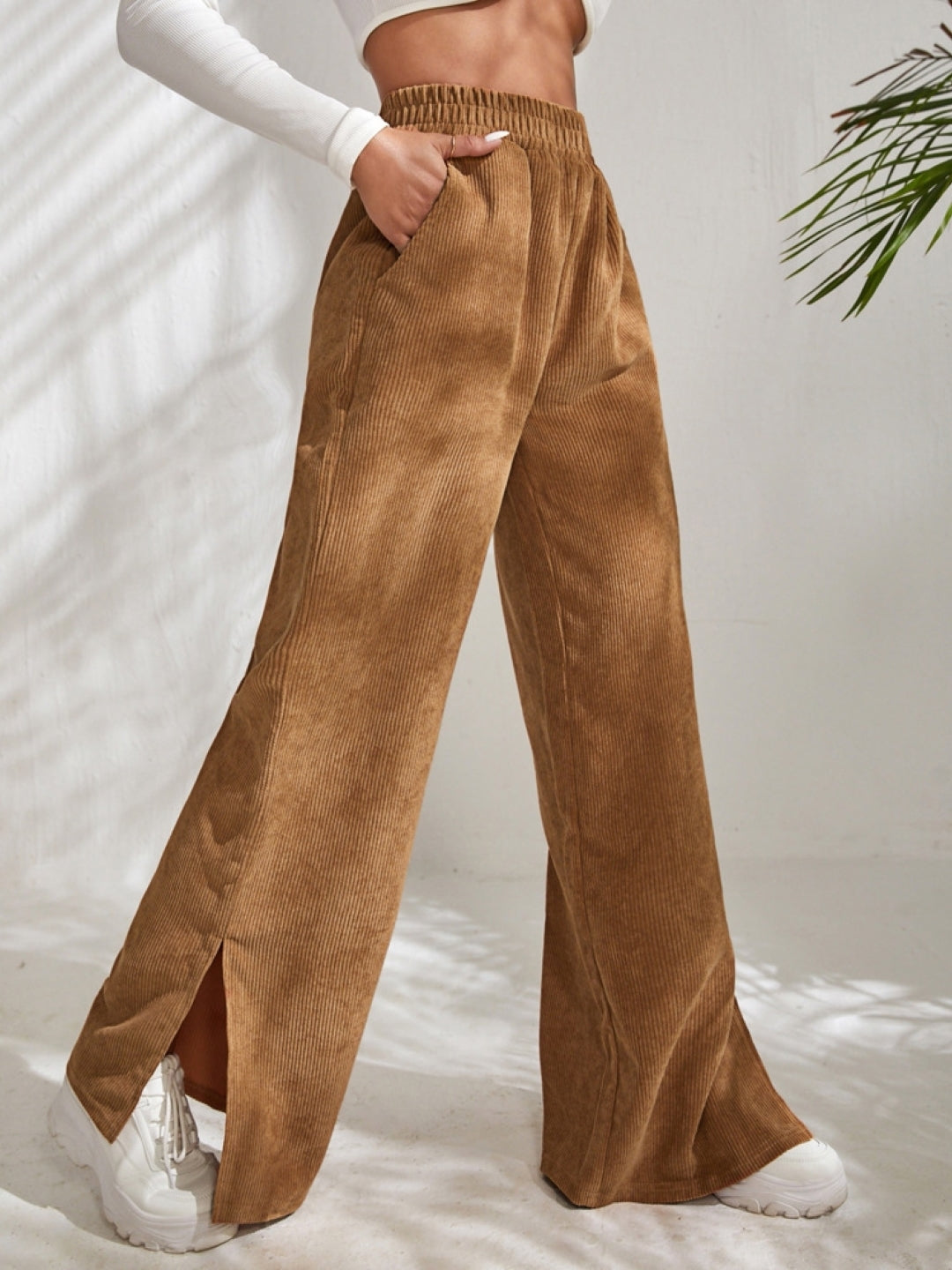 Brown Solid Slip-On Mid-Rise Original Polyester Trouser