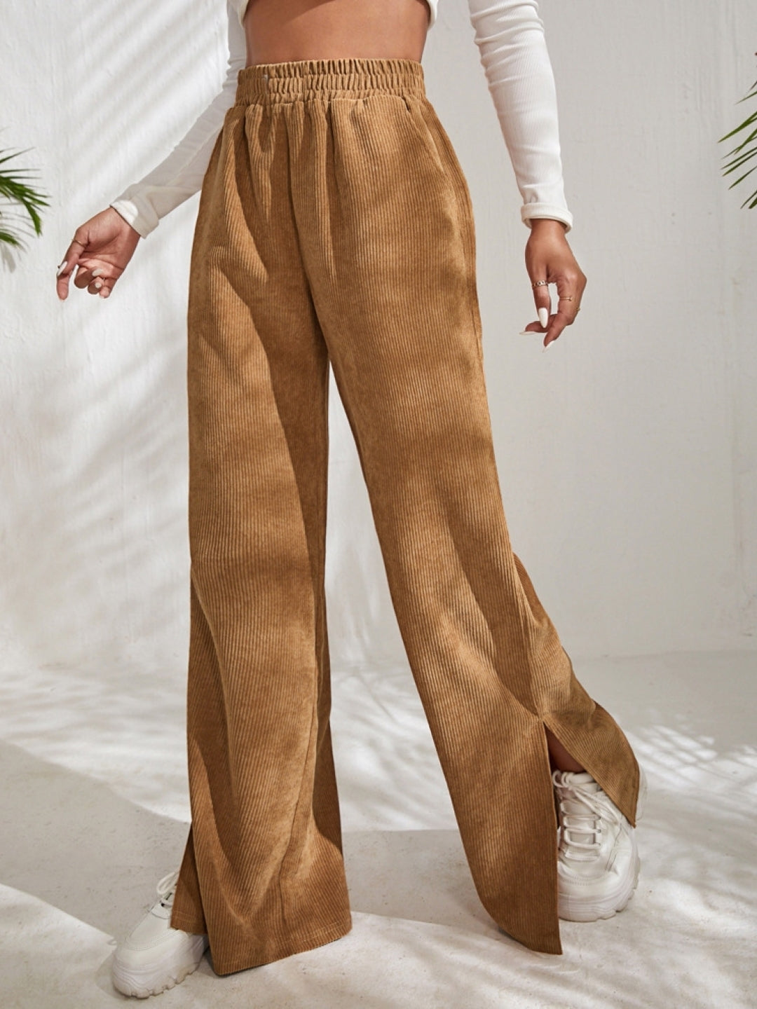 Brown Solid Slip-On Mid-Rise Original Polyester Trouser