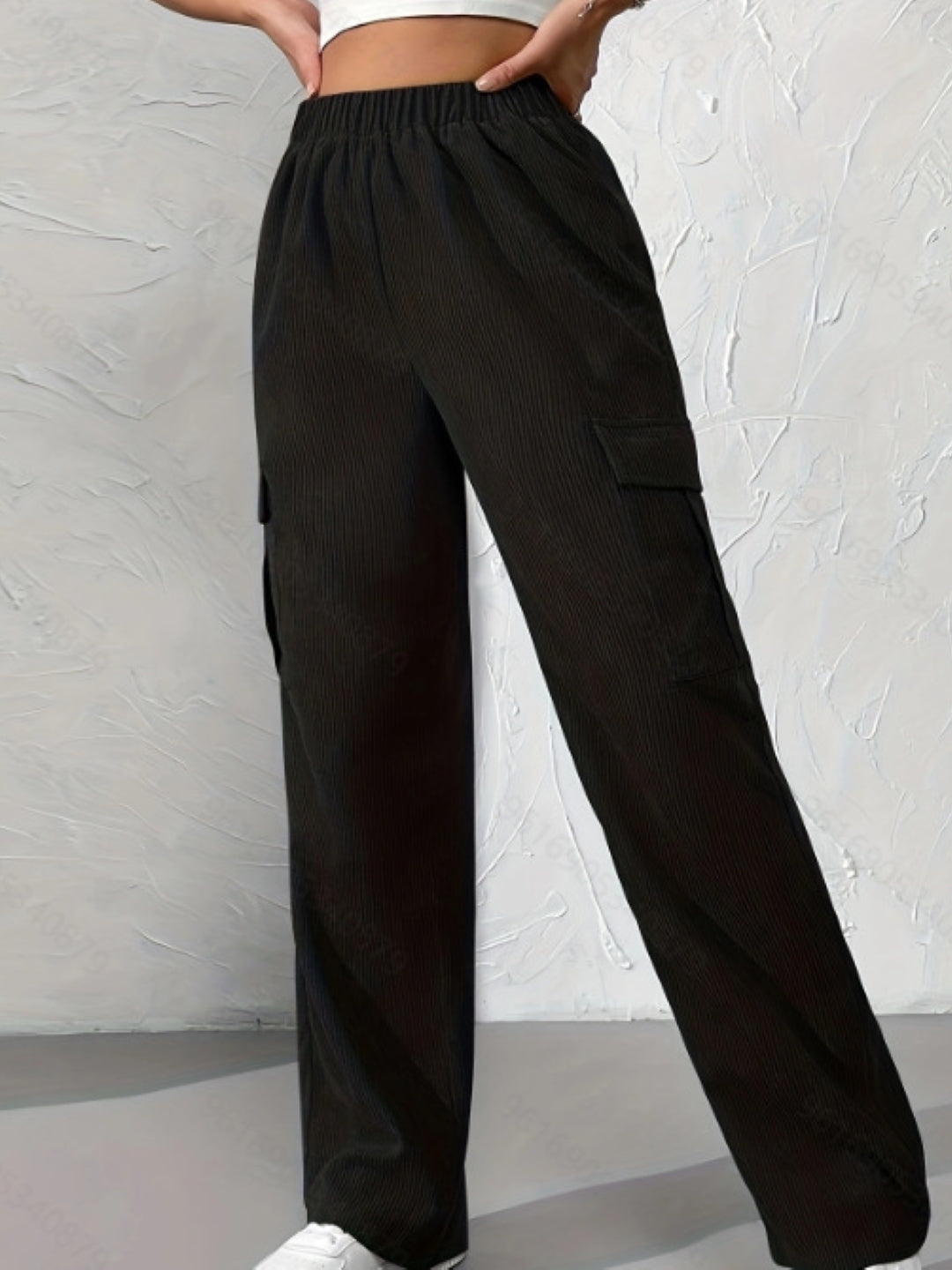 Black Solid Slip-On Mid-Rise Original Polyester Trouser