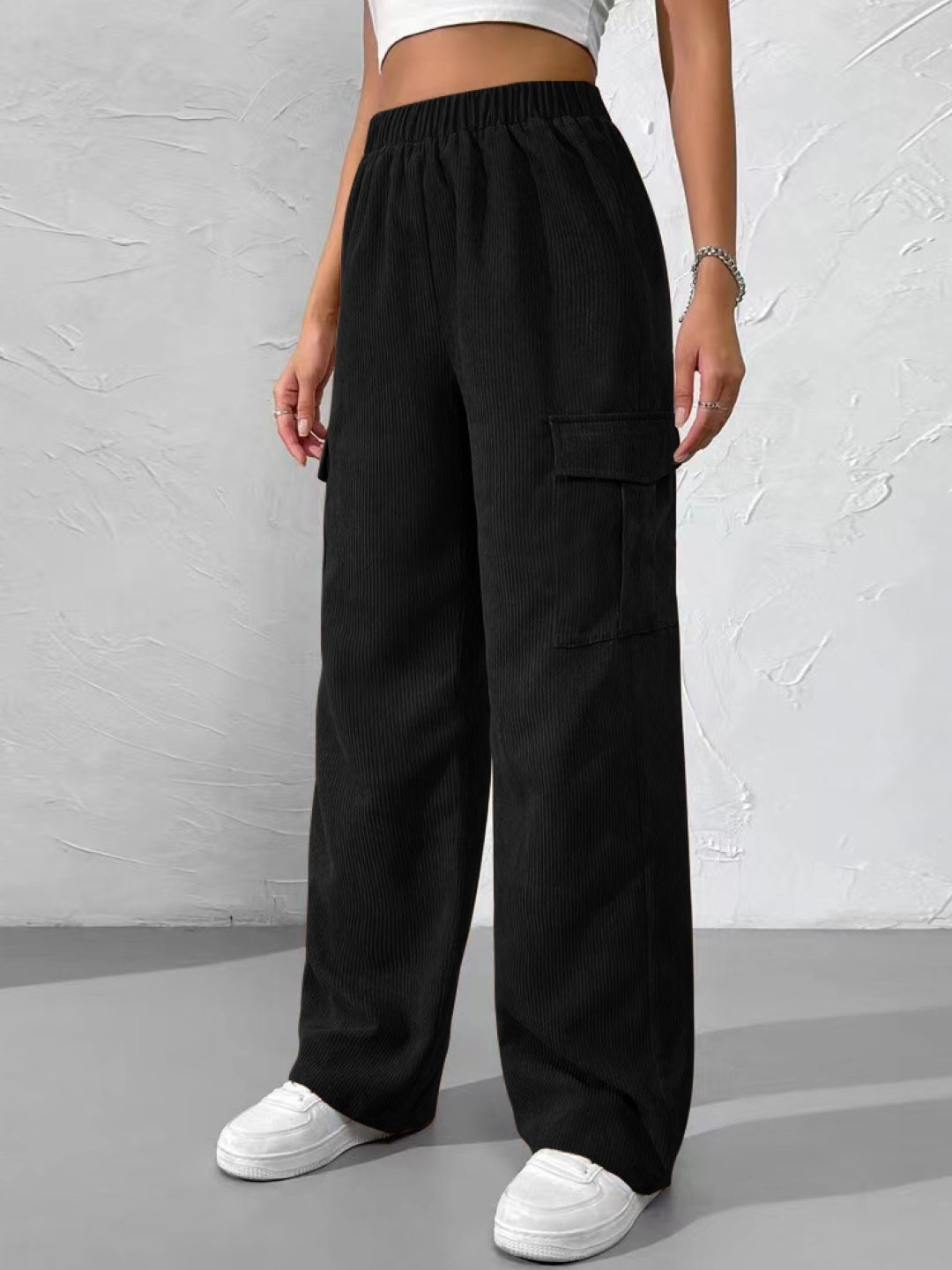 Black Solid Slip-On Mid-Rise Original Polyester Trouser