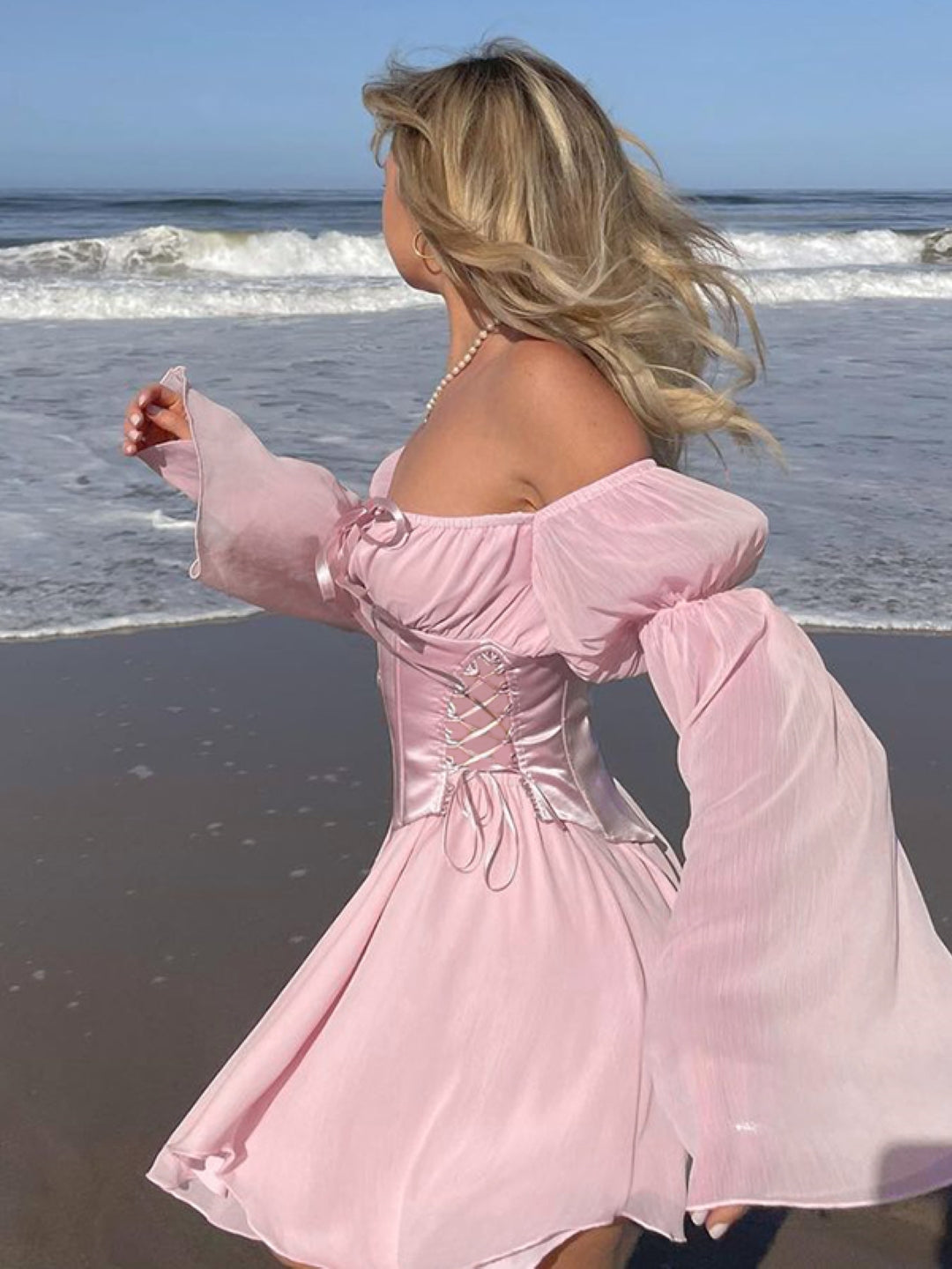 Pink Off-Shoulder Sleeveless Solid Opaque Polyester Top