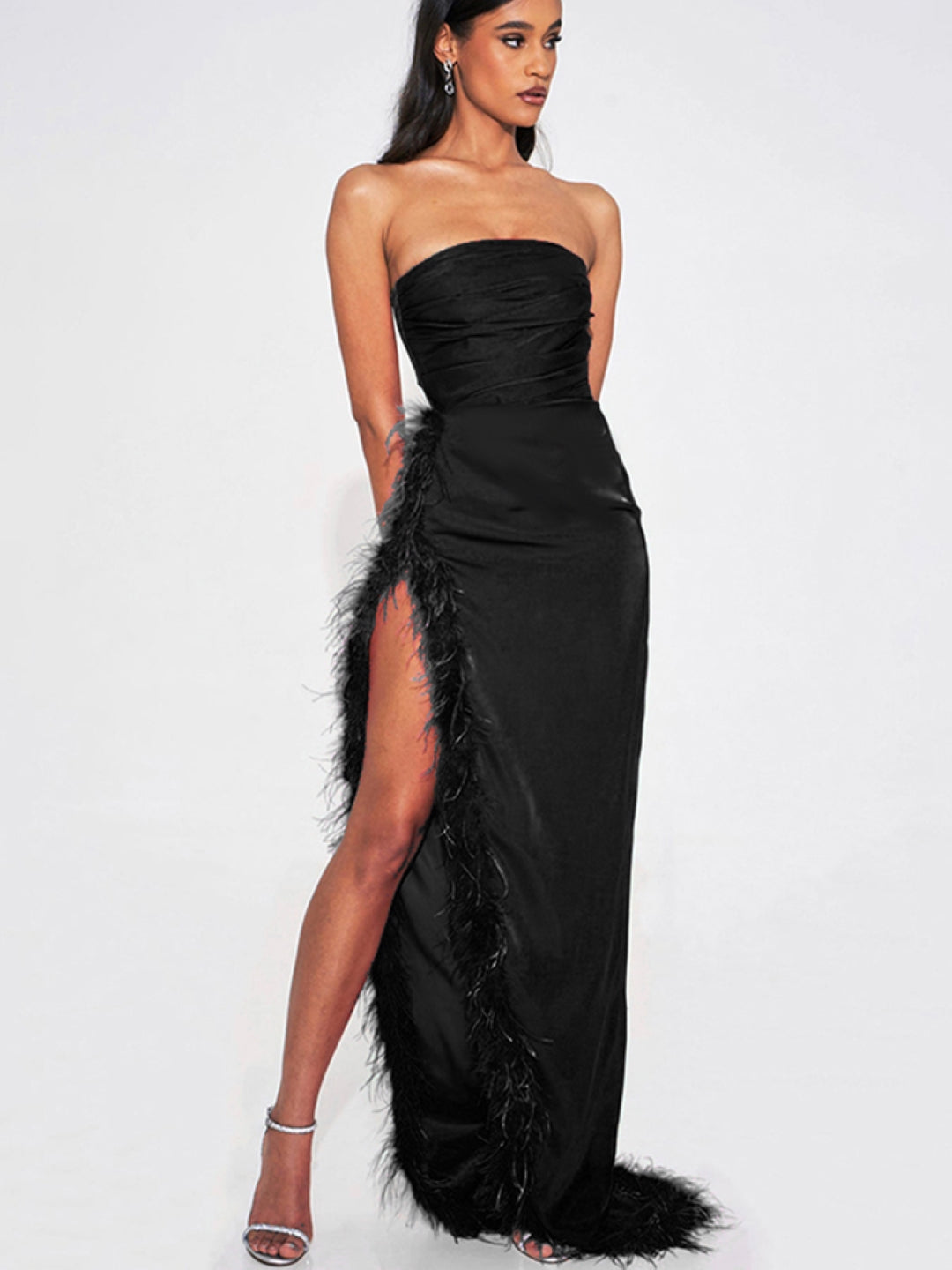 Black Off-Shoulder Solid Sleeveless Maxi A-Line Polyester Dress