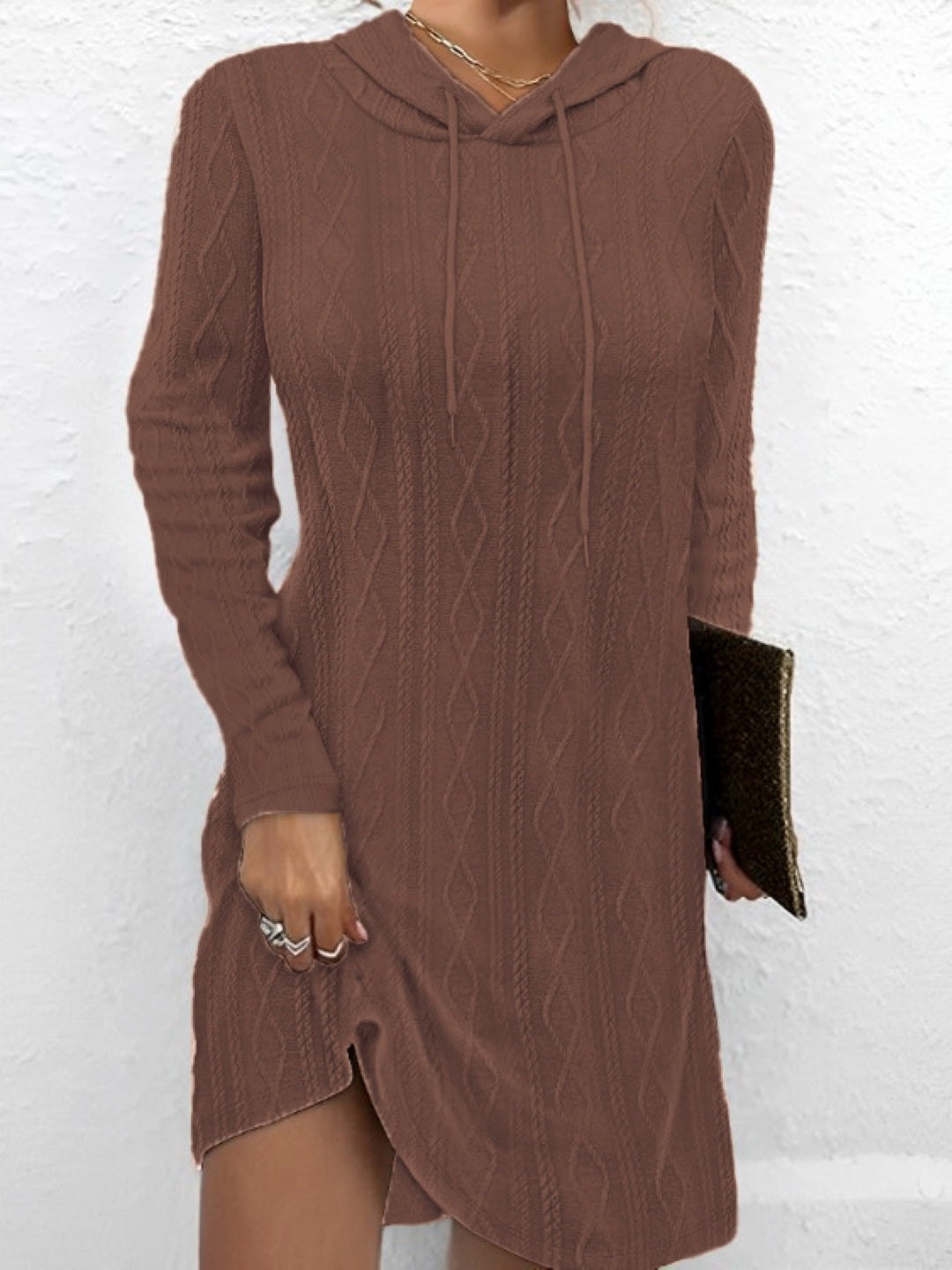 Brown Round Neck Short Sleeves Above Knee Solid A-Line Polyester Dress