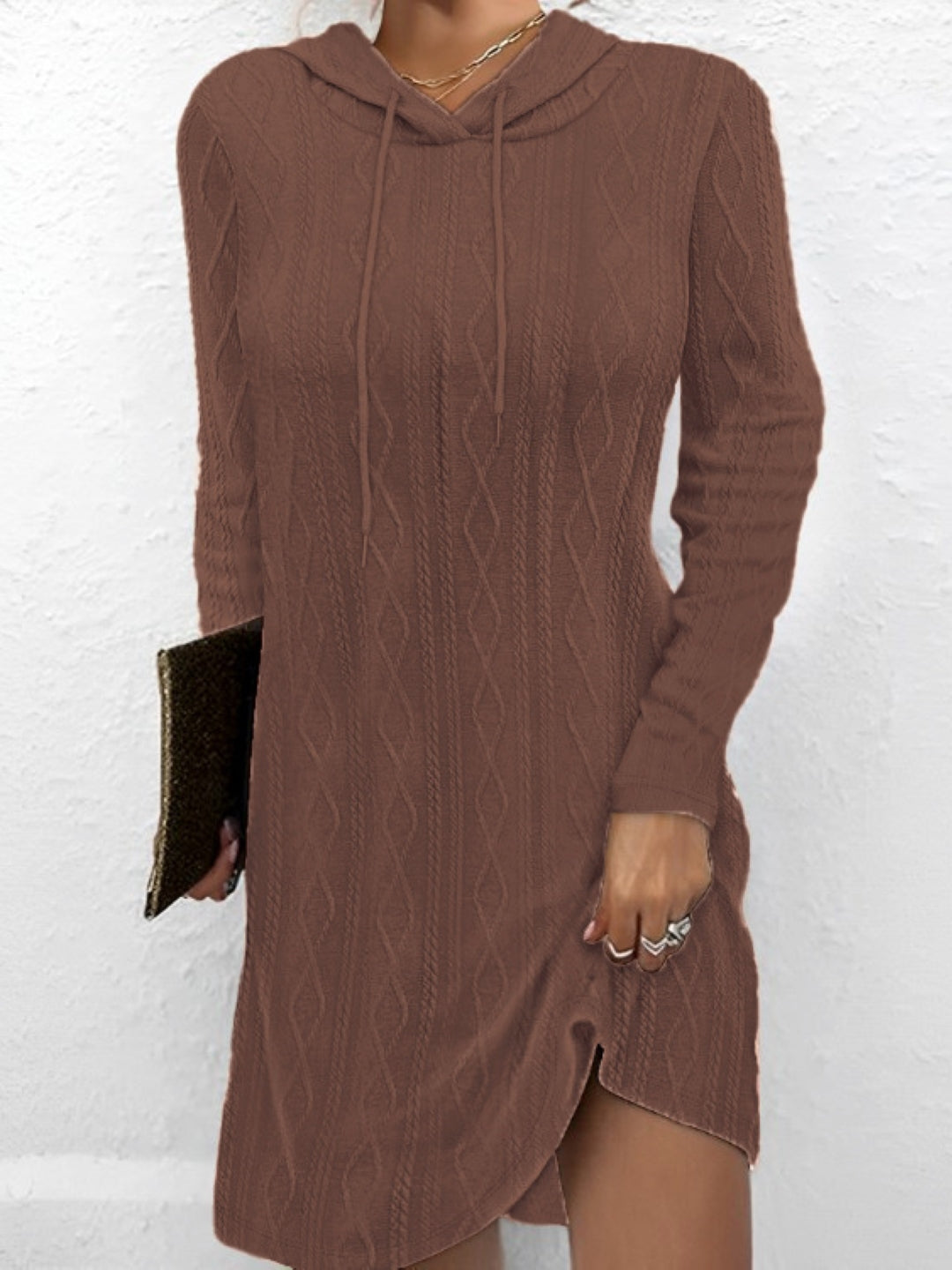 Brown Round Neck Short Sleeves Above Knee Solid A-Line Polyester Dress