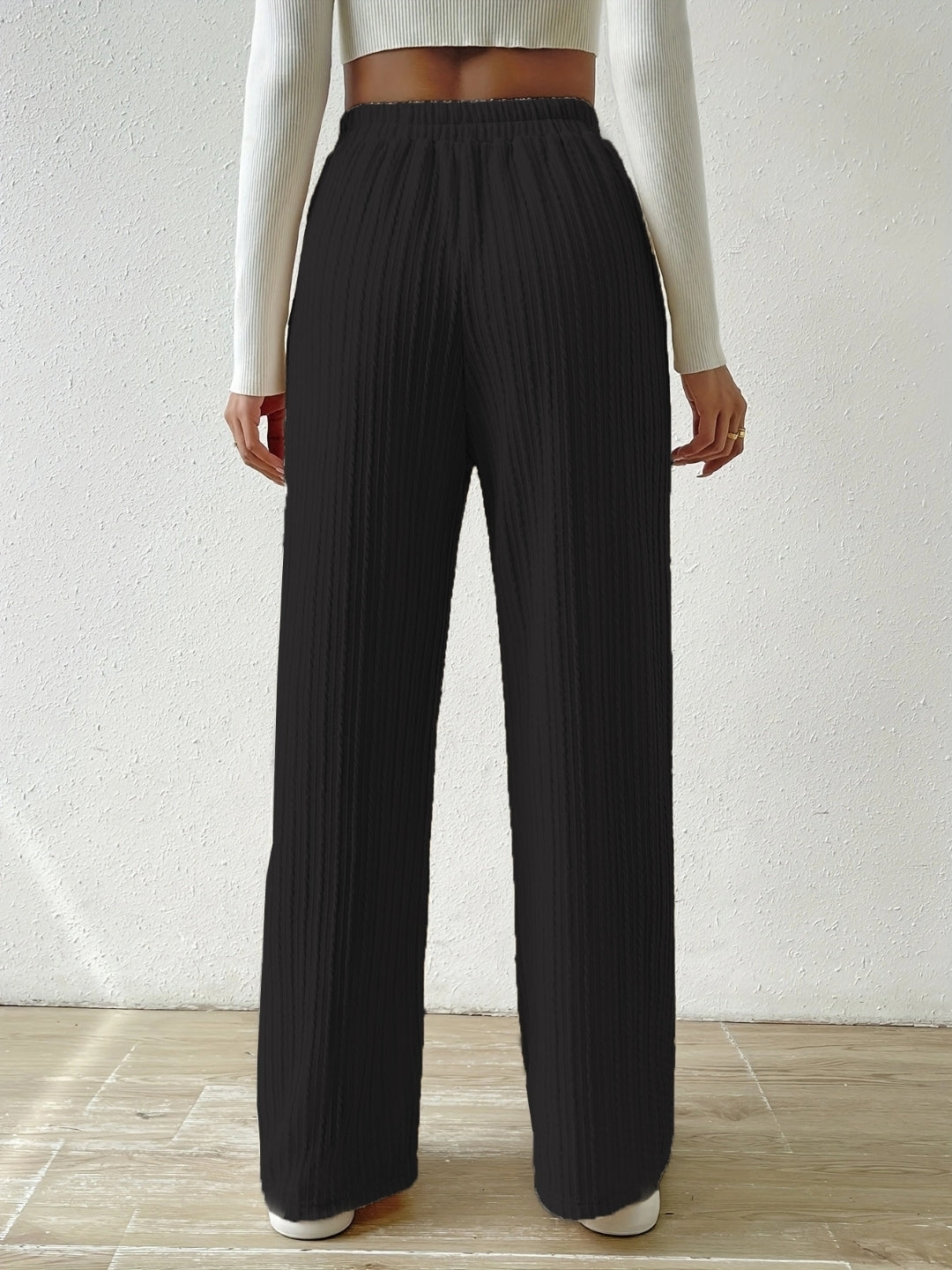 Black Solid Regular Fit Button Polyester Trouser