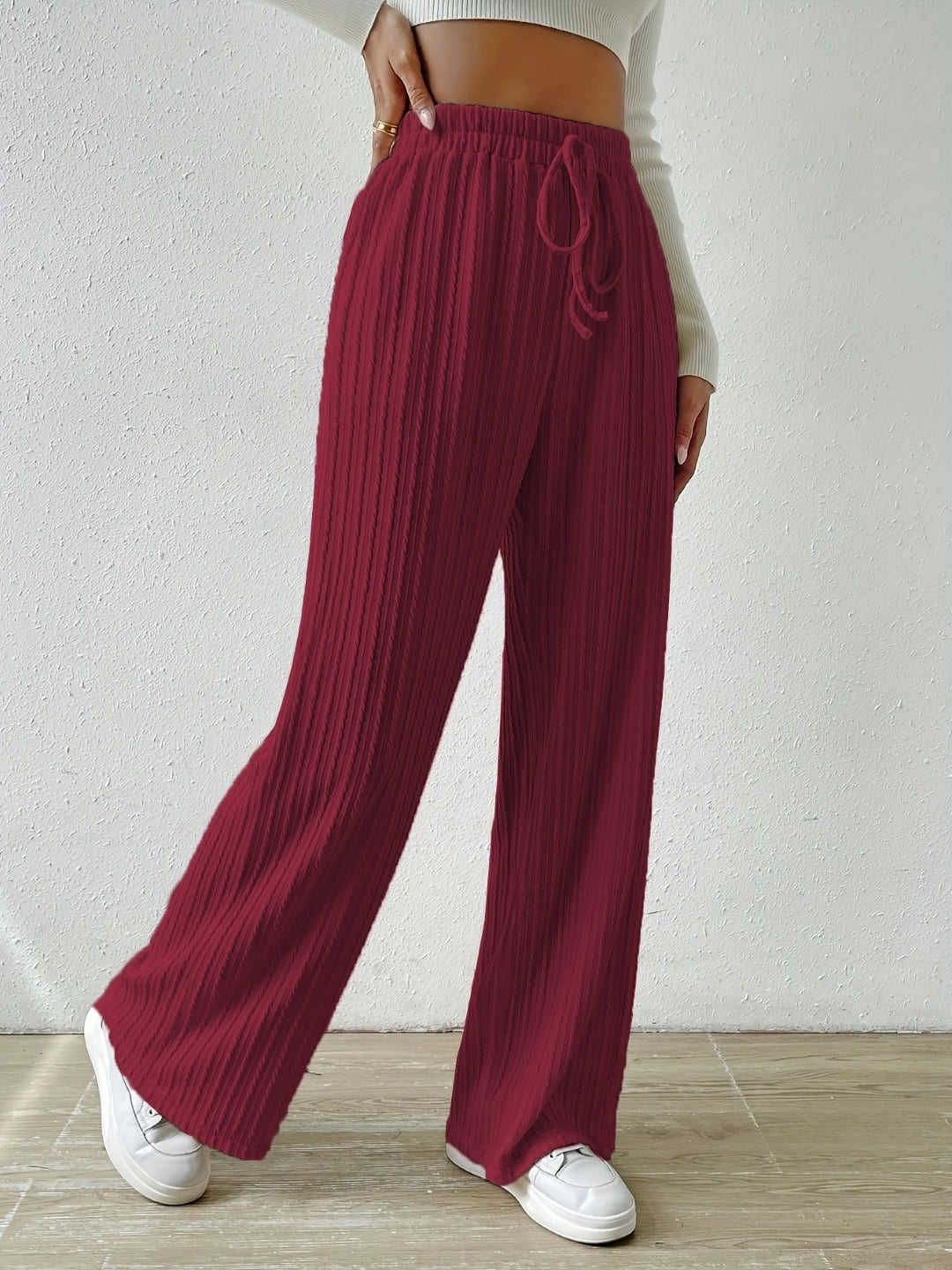 Burgundy Solid Regular Fit Button Polyester Trouser