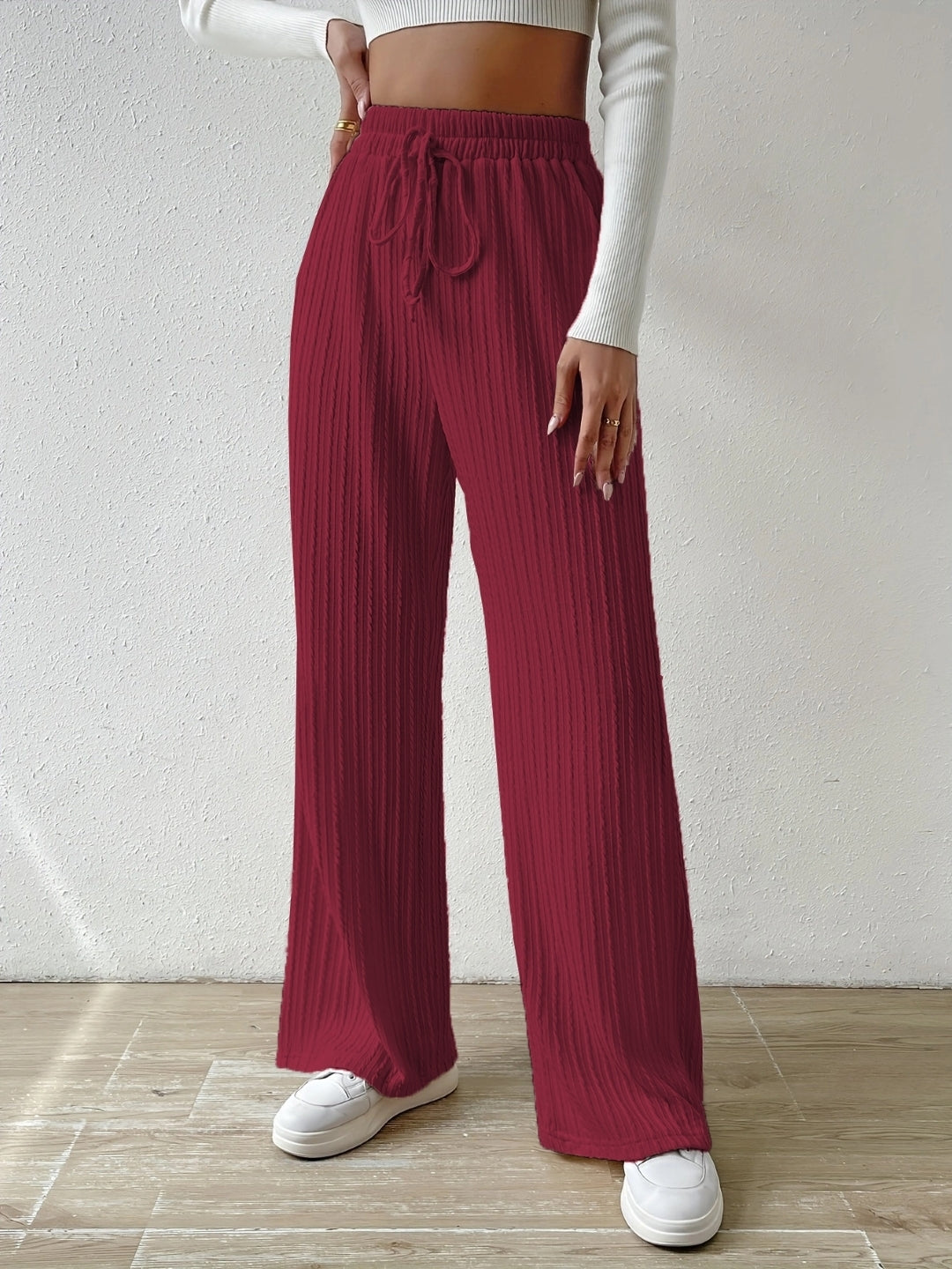 Burgundy Solid Regular Fit Button Polyester Trouser