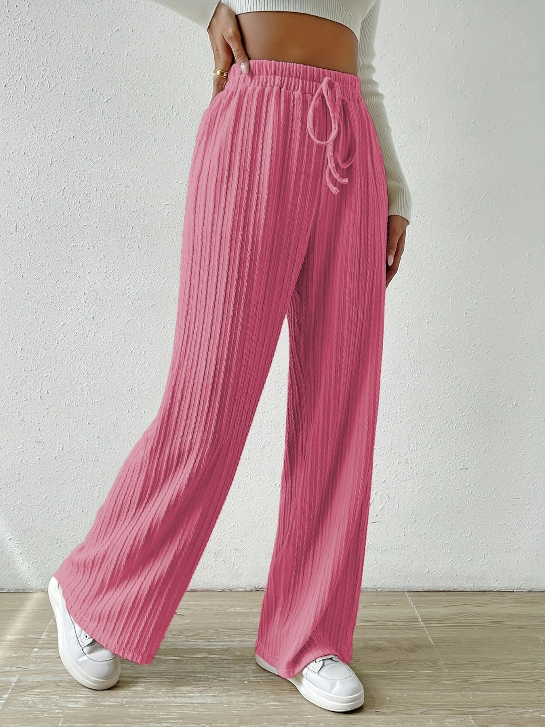 Pink Solid Regular Fit Button Polyester Trouser