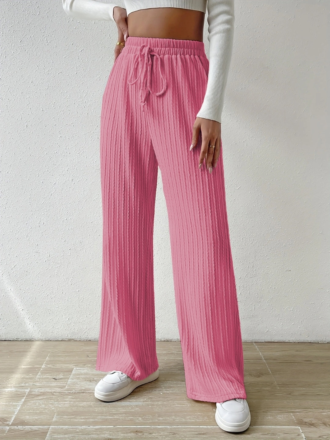 Pink Solid Regular Fit Button Polyester Trouser