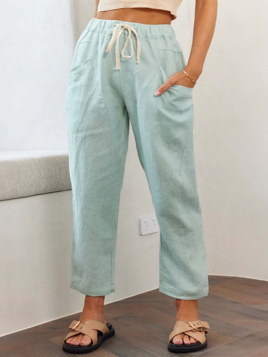 Blue Solid Polyester Trouser