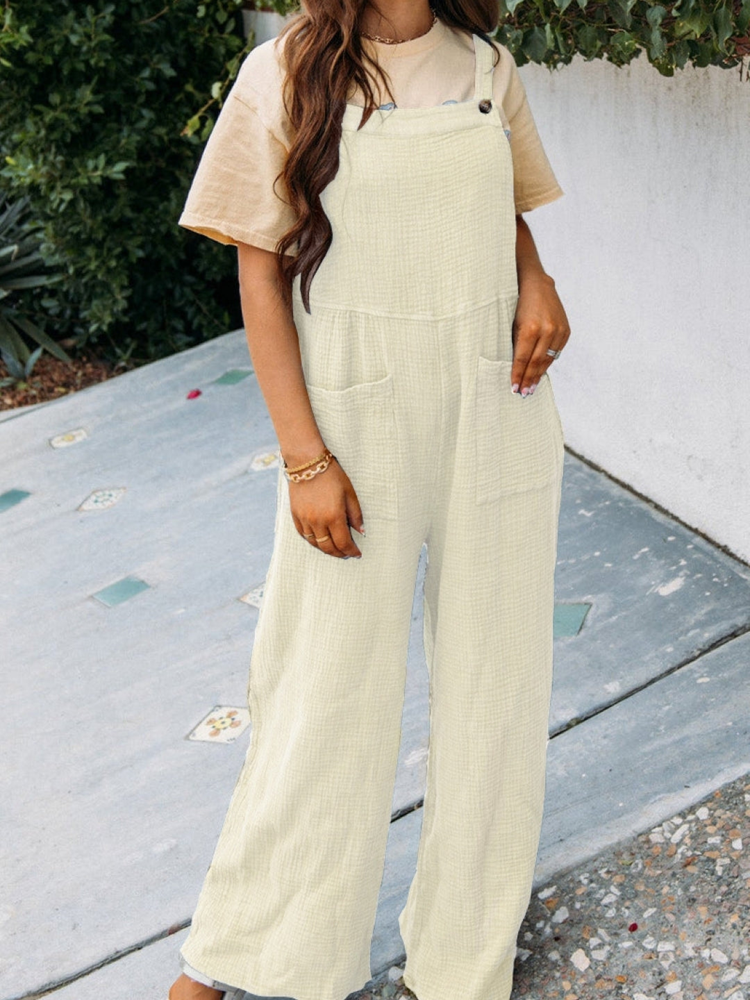 White Square Neck Sleeveless Solid Polyester Jumpsuit