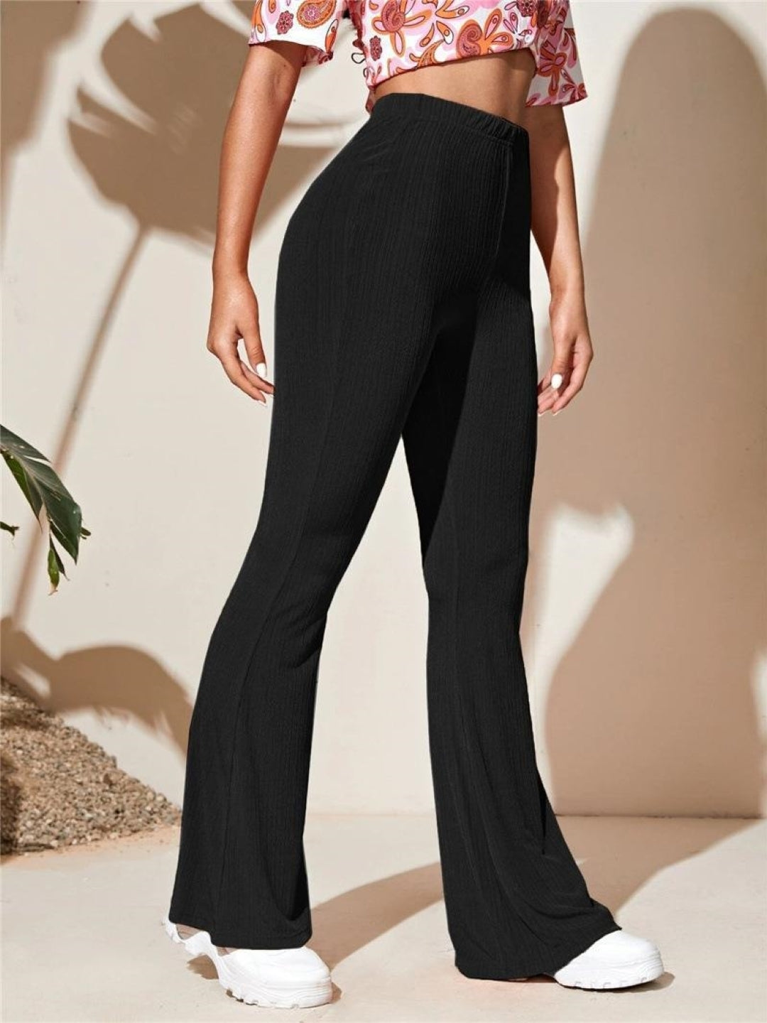 Black Solid Slip-On Mid-Rise Original Polyester Trouser