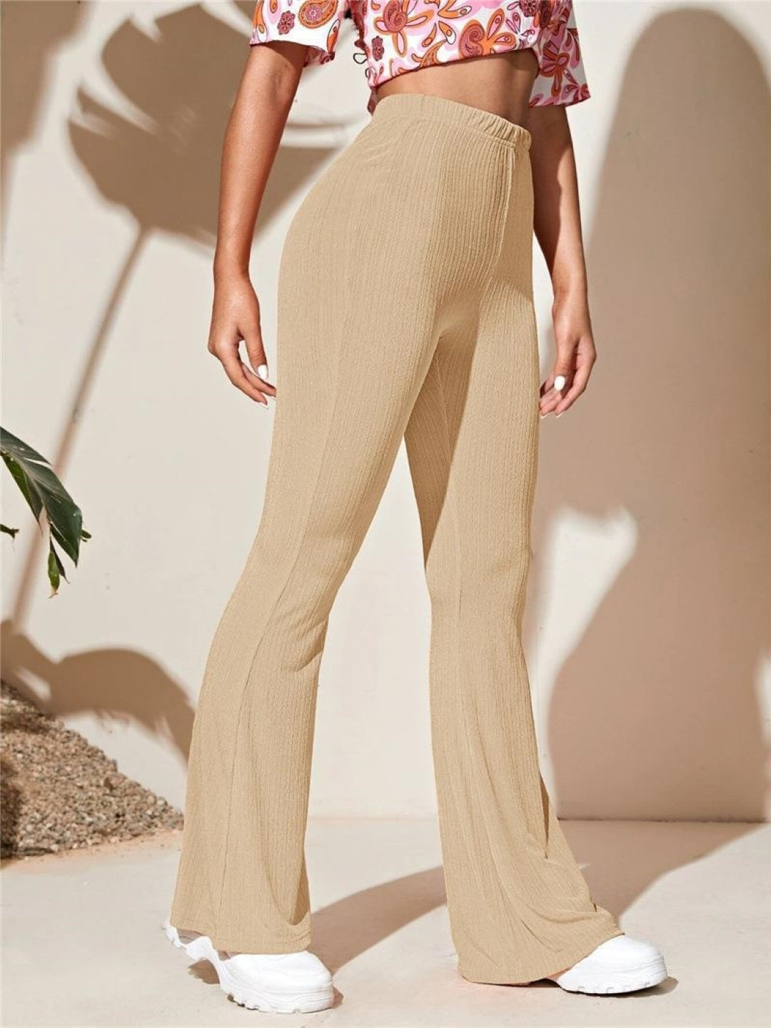 Cream Solid Slip-On Mid-Rise Original Polyester Trouser