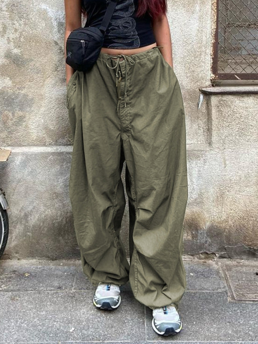 Dark Green Solid Polyester Trouser