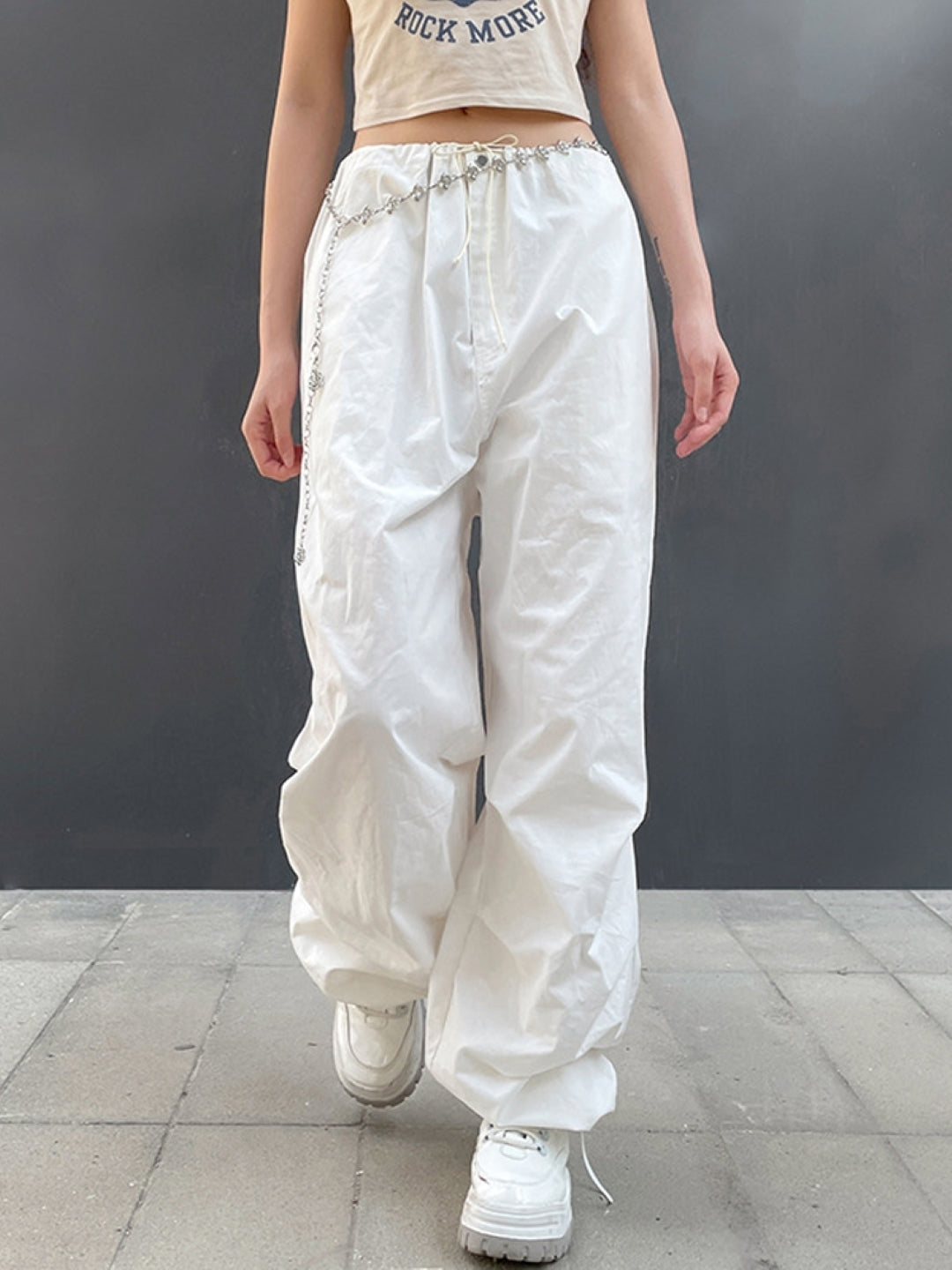 White Solid Polyester Trouser