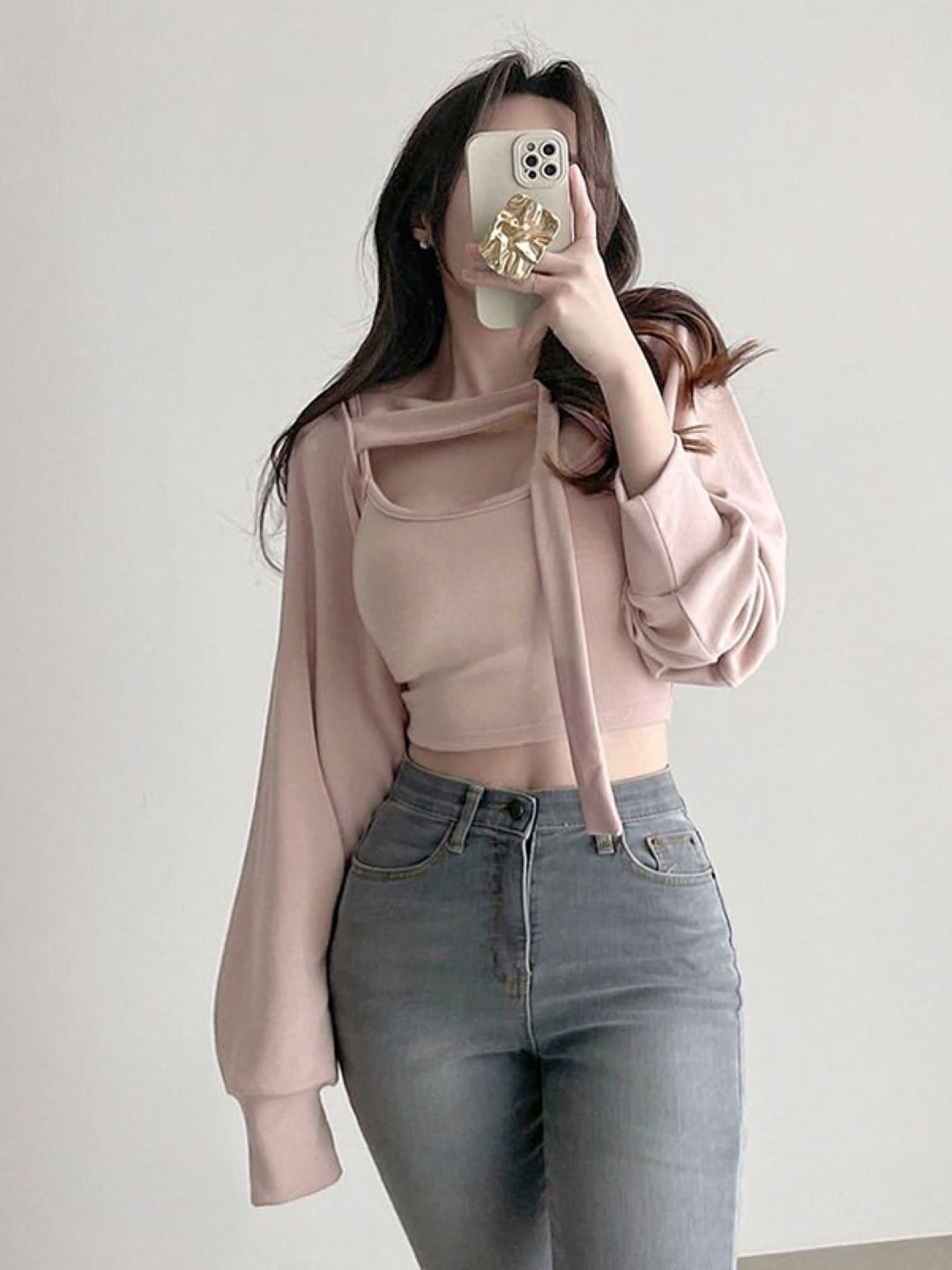 Pink Round Neck Long Sleeves Top & Trousers Set