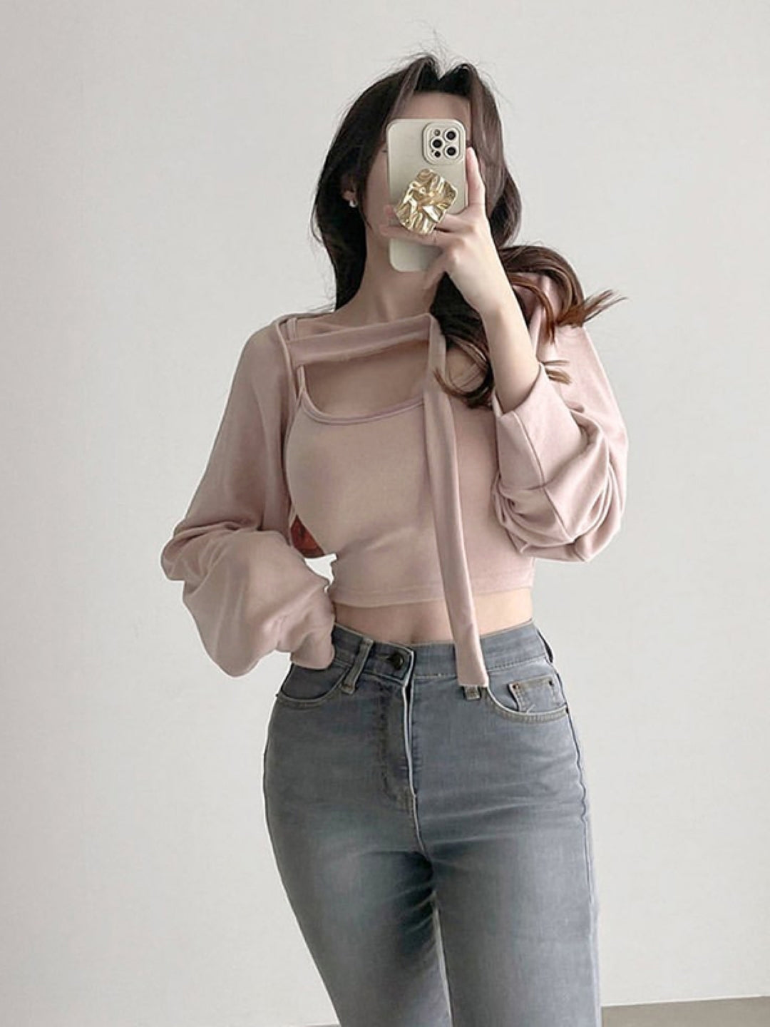 Pink Round Neck Long Sleeves Top & Trousers Set