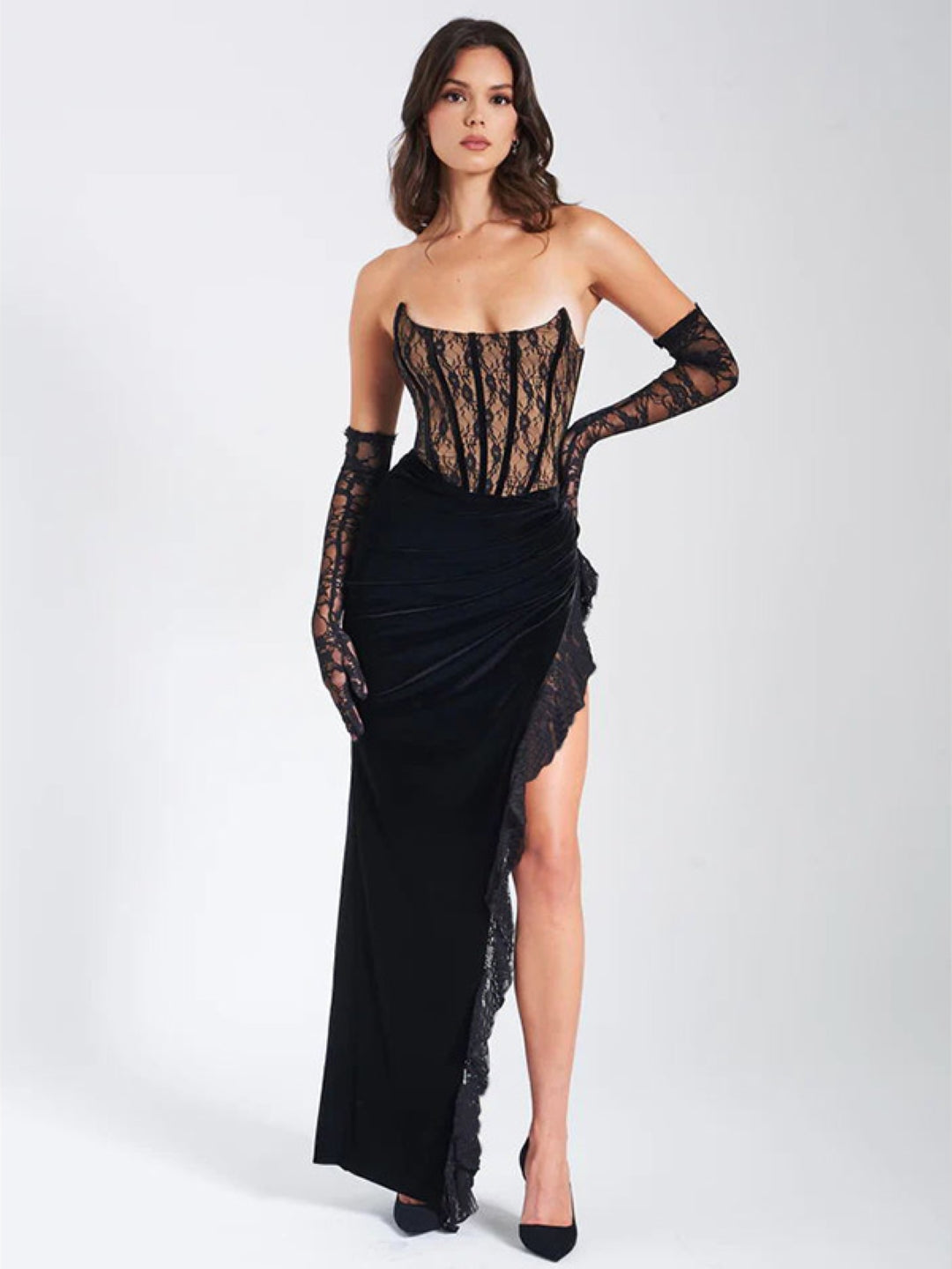 Black Off-Shoulder Solid Long Sleeves Maxi Bodycon Polyester Dress