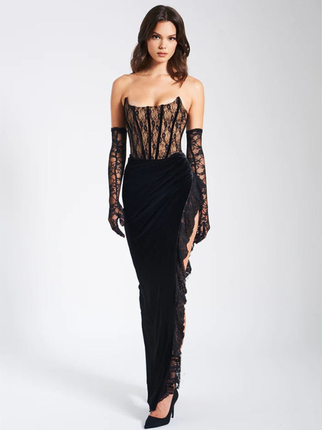 Black Off-Shoulder Solid Long Sleeves Maxi Bodycon Polyester Dress