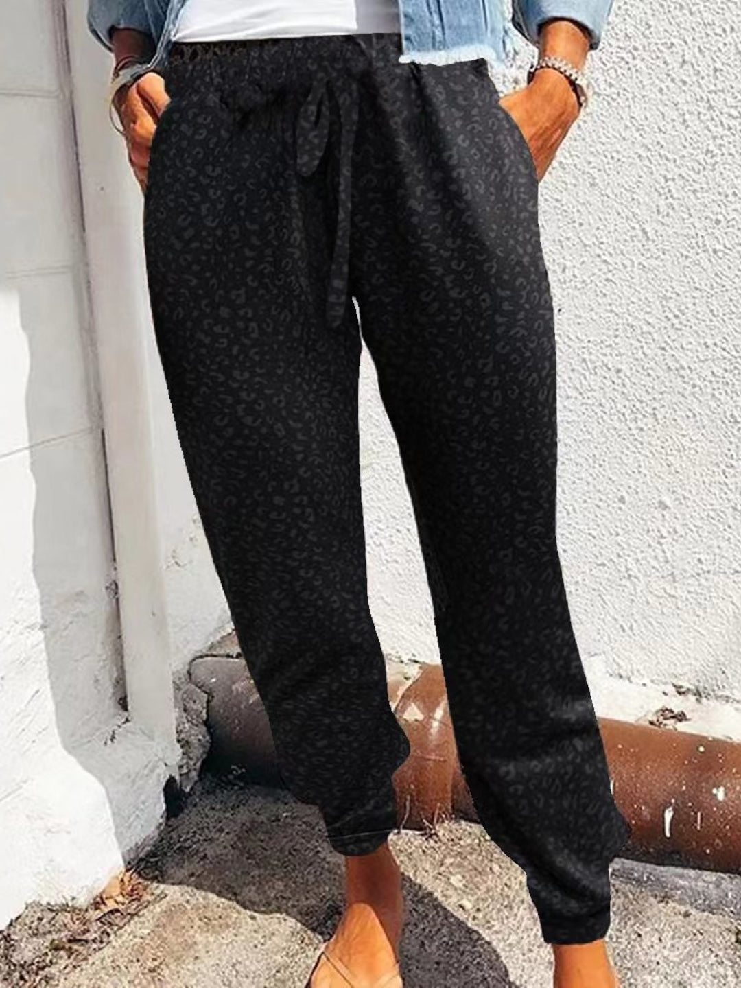 Black Printed Polyester Trouser