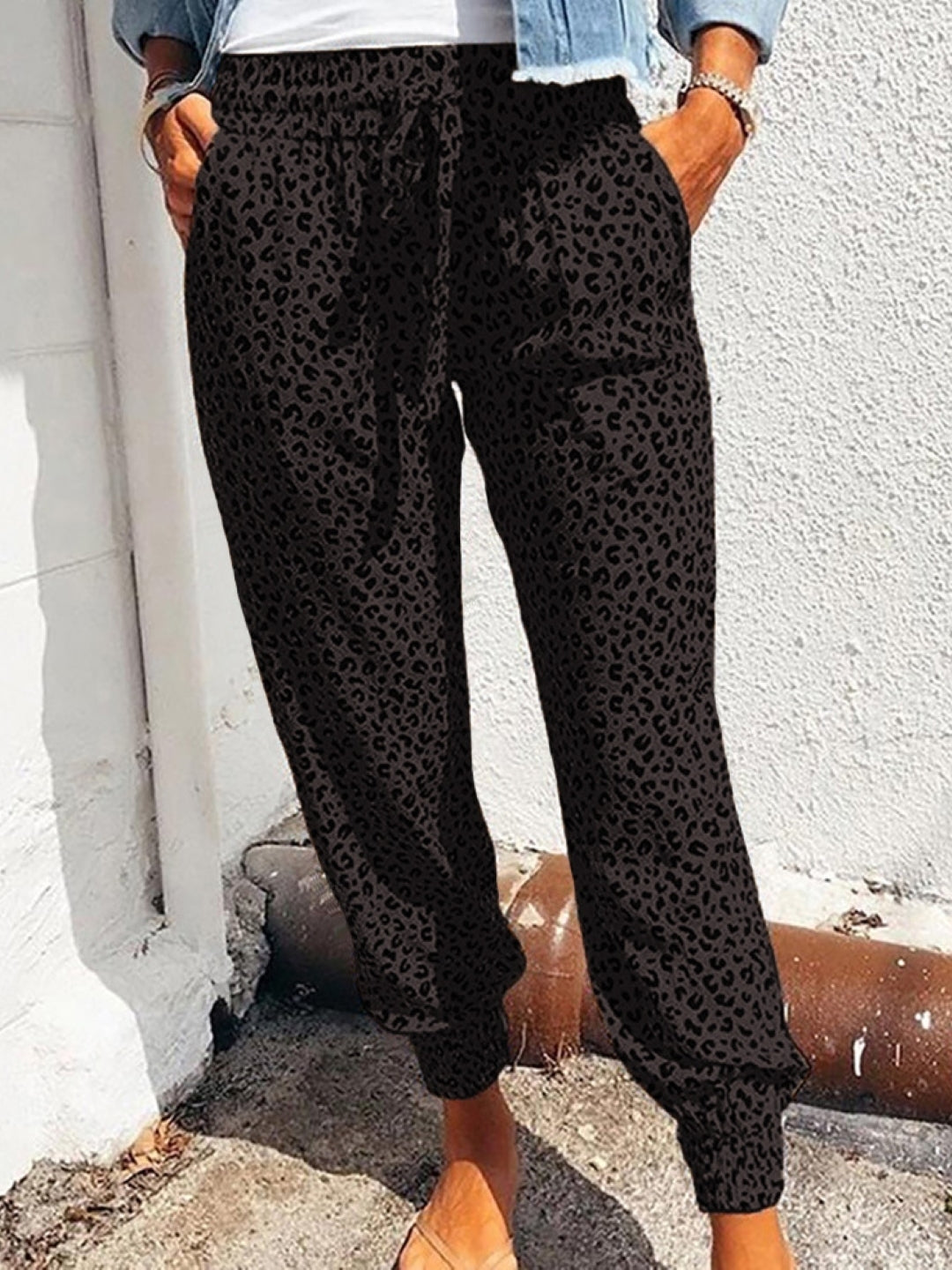 Brown Printed Polyester Trouser