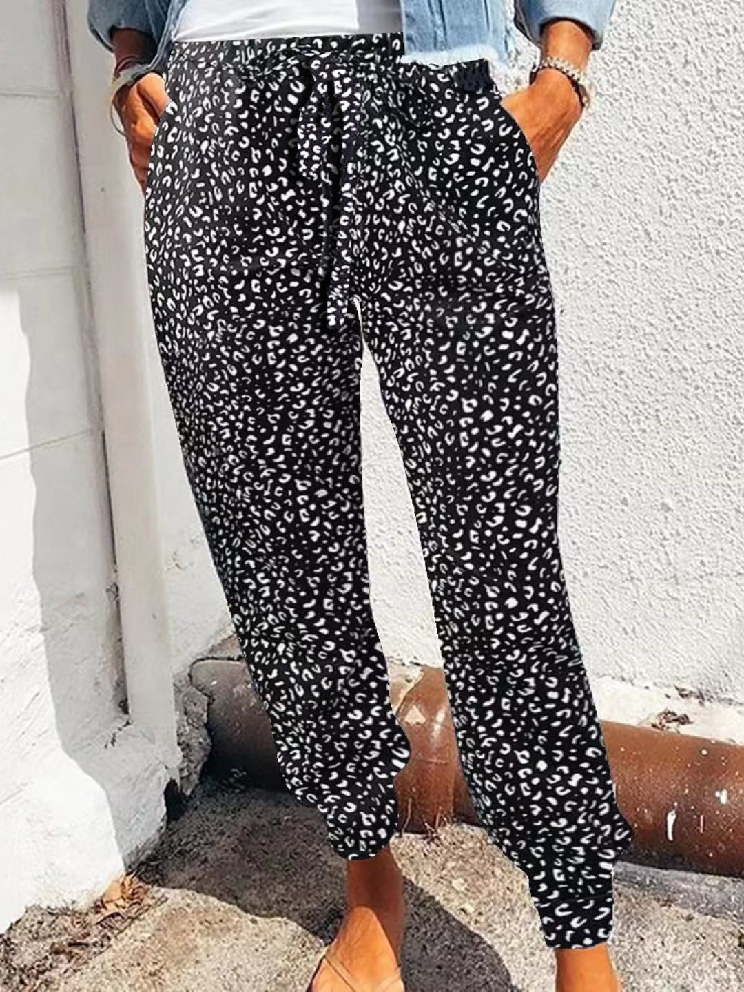 Grey Printed Polyester Trouser