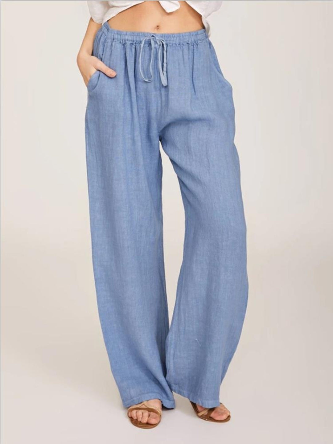 Blue Solid Polyester Trouser